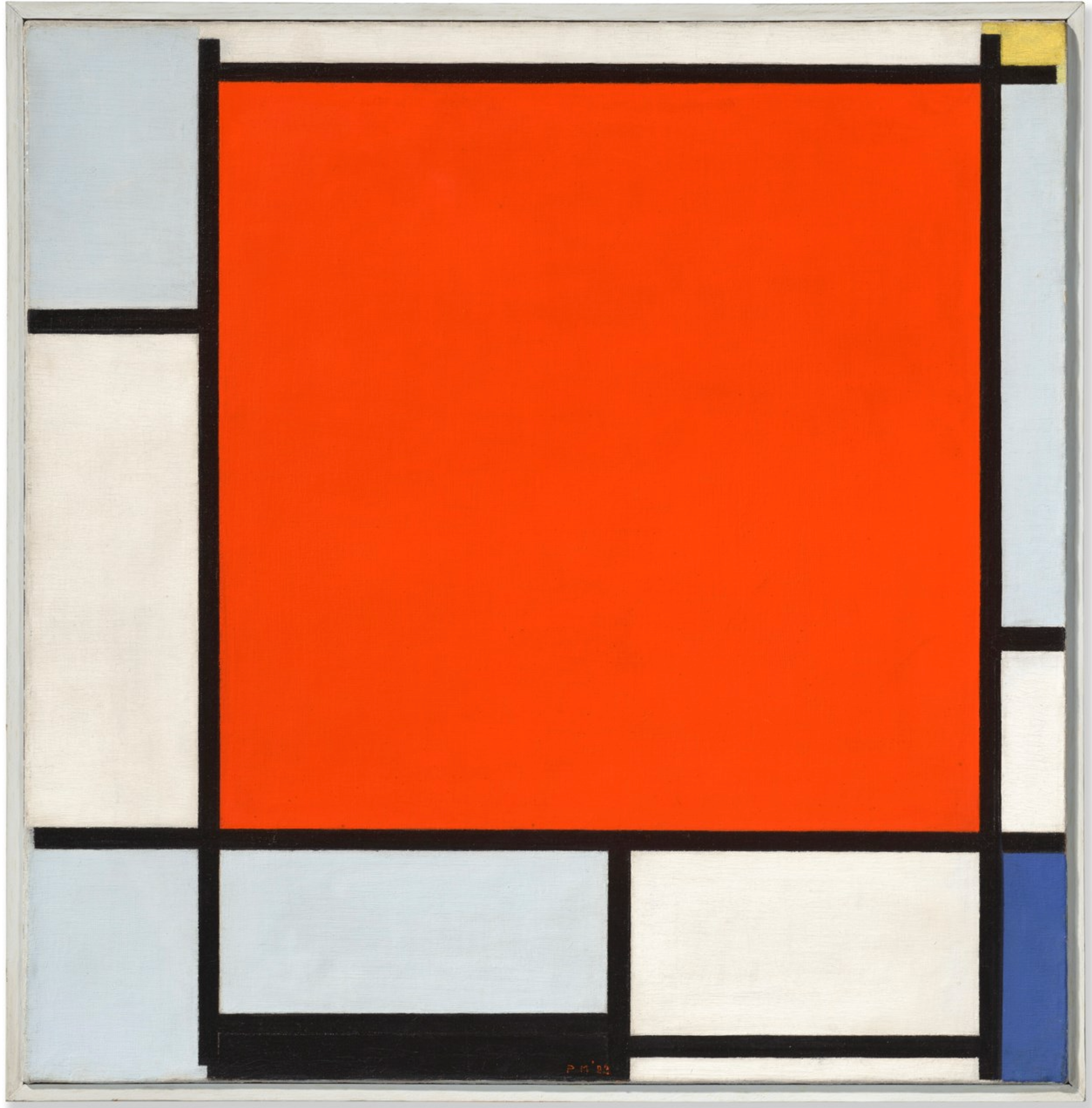 Composition bloquée rouge, jaune, bleu et blanc par Piet Mondrian.