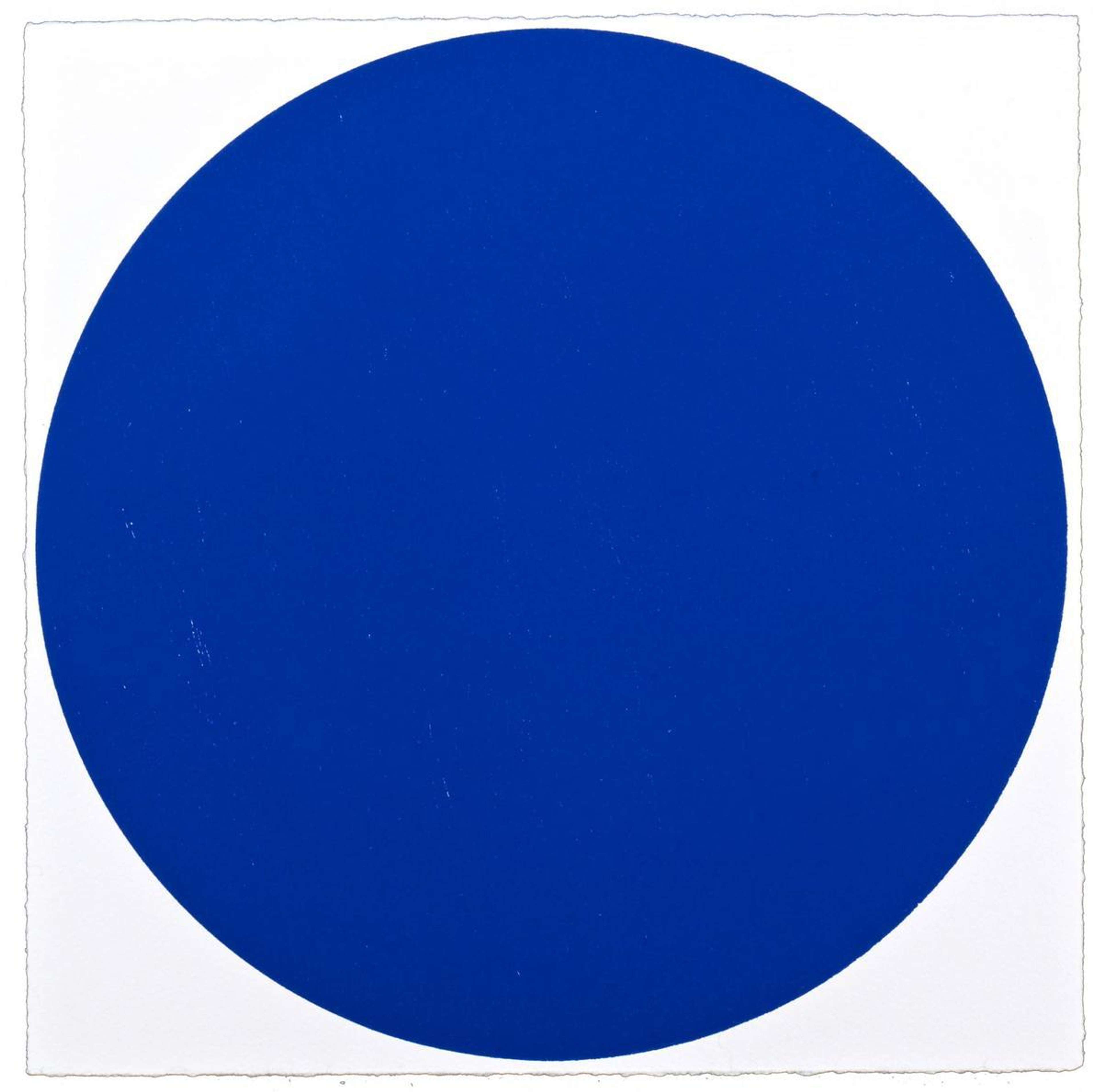The print shows a perfect circle in blue, positioned in the centre of the square composition, set against a plain white backdrop.