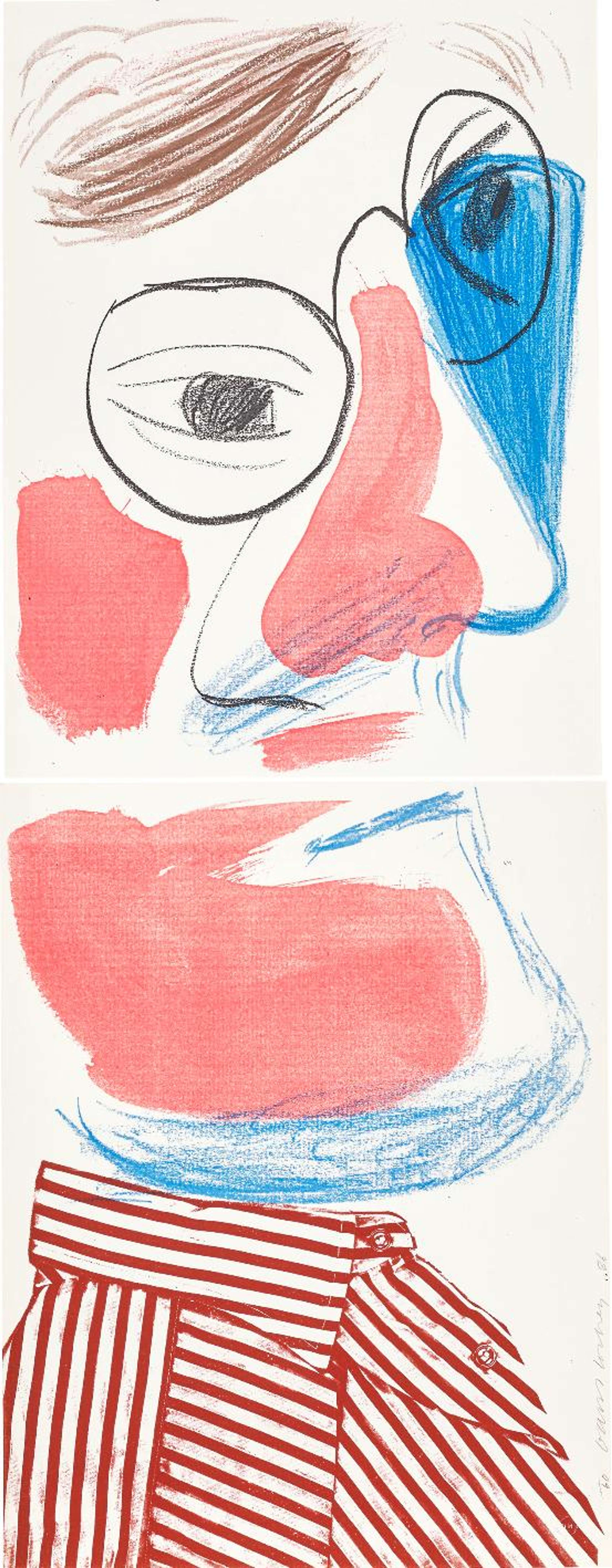An abstract portrait on a man on two sheets of paper joined together