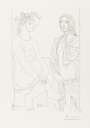 Pablo Picasso: Femme Assise Au Chapeau Et Femme Debout Drapee - Signed Print