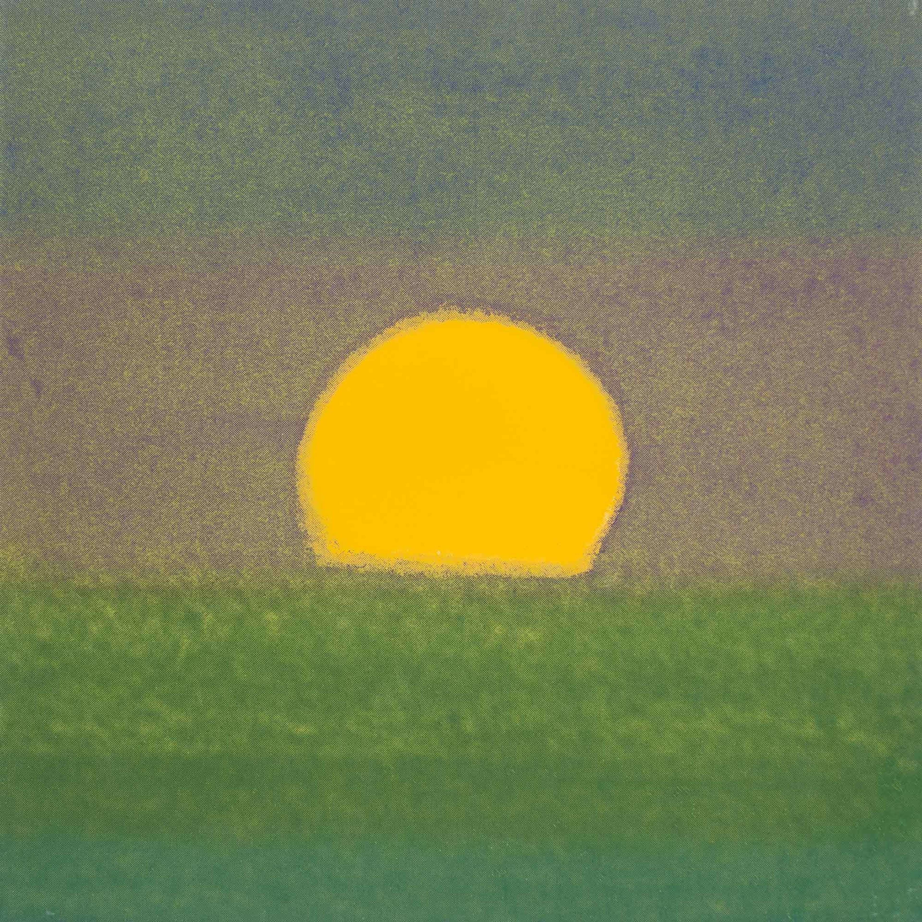 A setting sun of greens and yellow