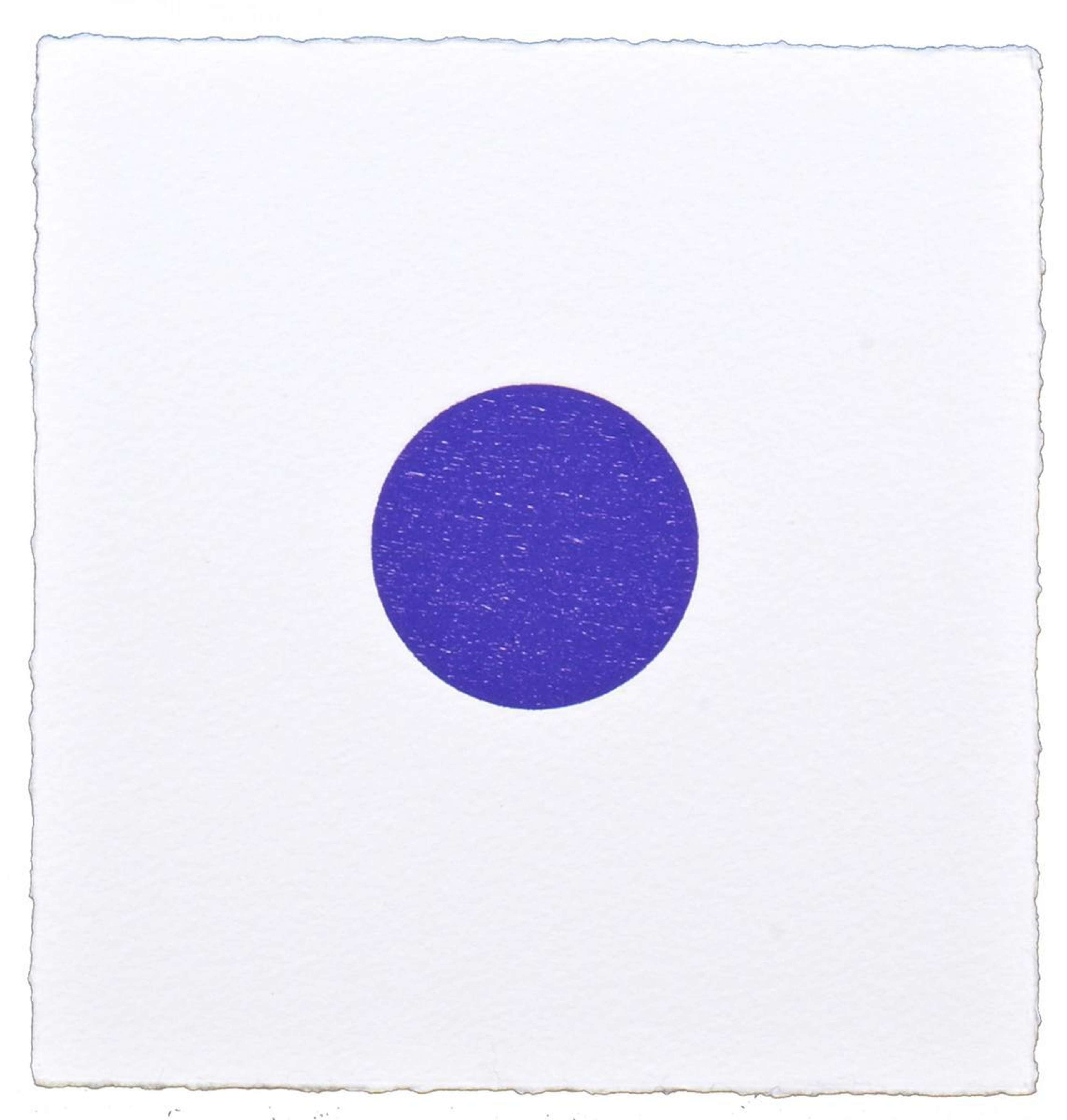 The print shows a perfect circle in blue, positioned in the centre of the square composition, set against a plain white backdrop.