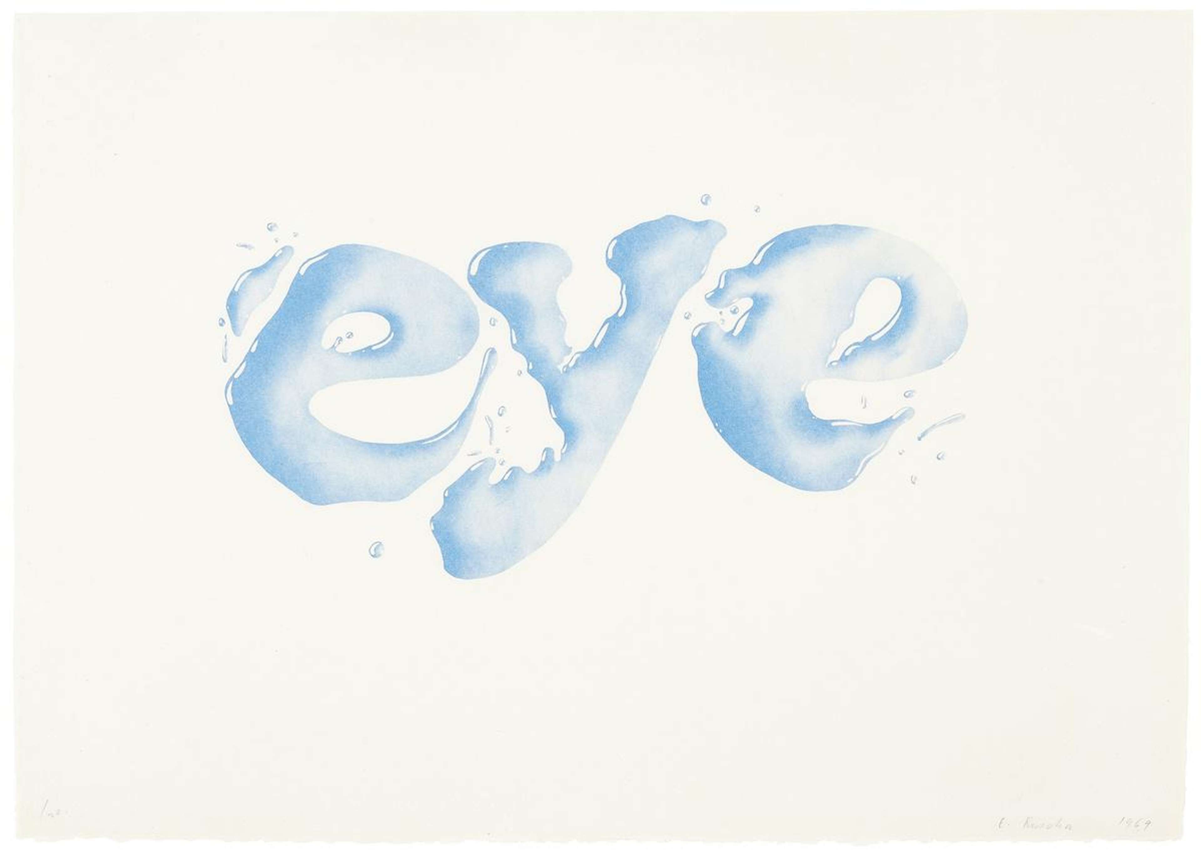 Texte affichant le mot « eye » dans un style bleu à texture liquide