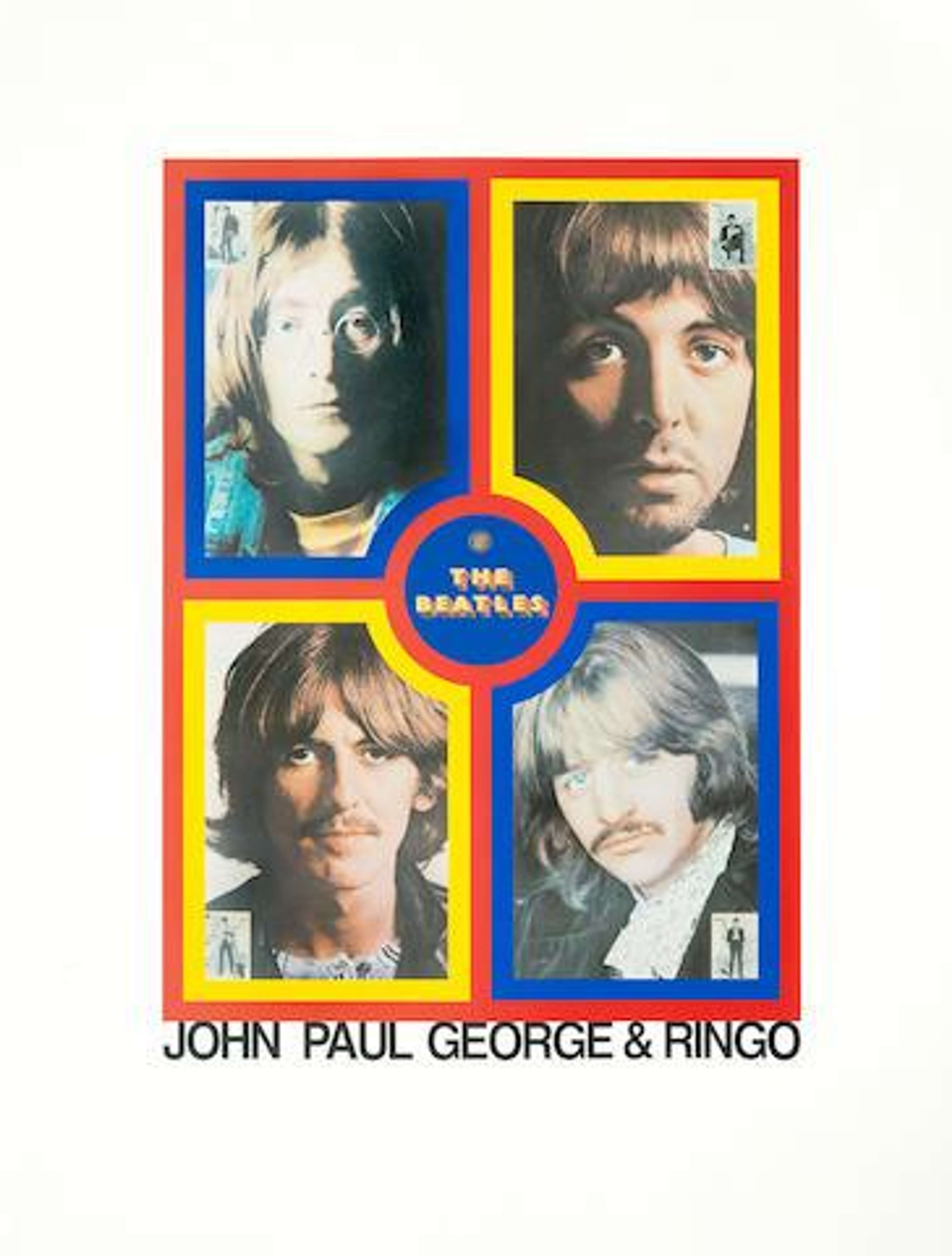Collage en grille 2x2 de chaque membre de The Beatles