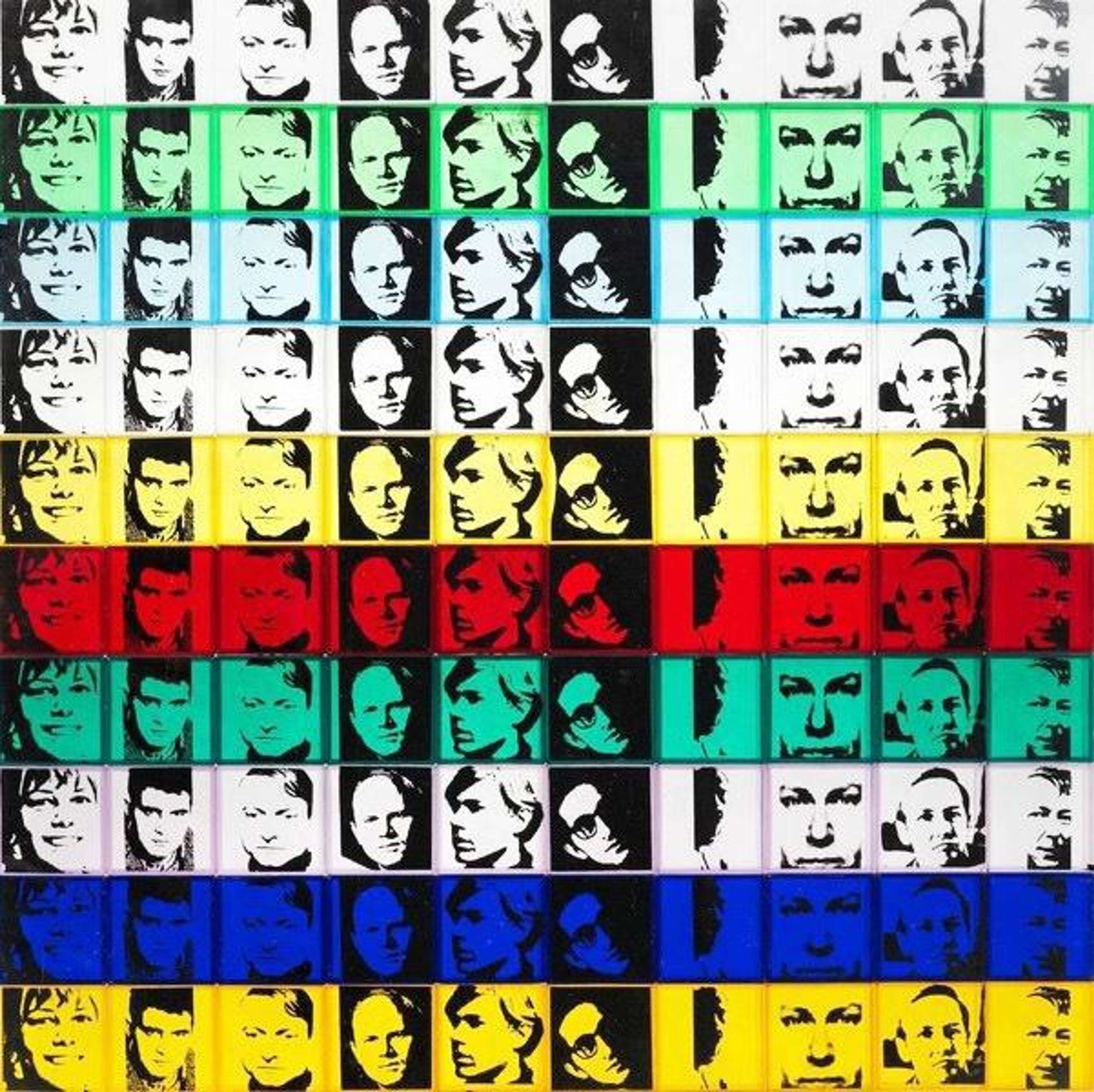 Dans cette estampe, Warhol représente les portraits de lui-même aux côtés de Robert Morris, Jasper Johns, Roy Lichtenstein, Larry Poons, James Rosenquist, Frank Stella, Lee Bontecou et Robert Rauschenberg. Dans son style répétitif caractéristique, Warhol a multiplié par dix les portraits de chaque artiste.