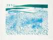 Lithograph Of Water Made Of Lines And A Green Wash - Signed Print