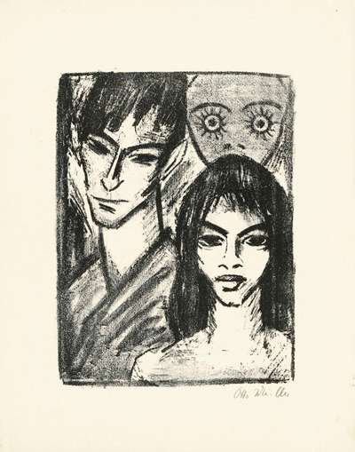 Selbstbildnis Mit Modell Und Maske - Signed Print by Otto Mueller 1922 - MyArtBroker
