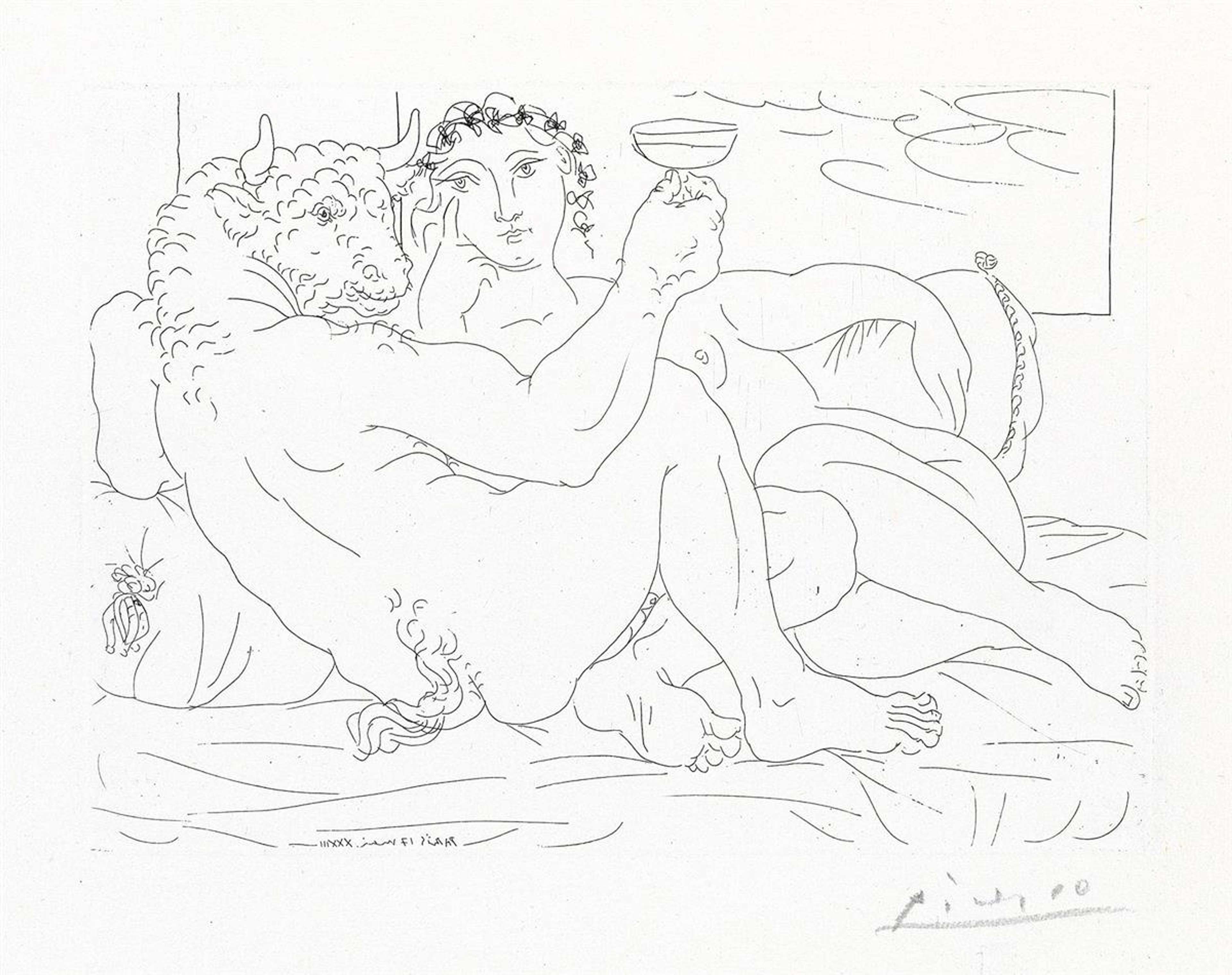 Minotaure Une Coupe La Main Et Jeune Femme (signed) - Signed Print by Pablo Picasso 1933 - MyArtBroker