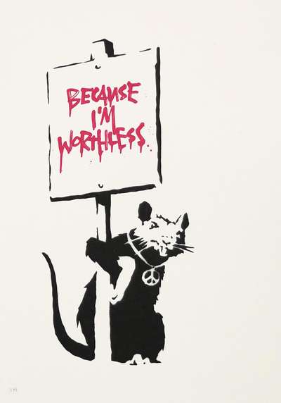 Because I'm Worthless (red) - Unsigned Print by Banksy 2004 - MyArtBroker