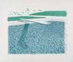 Lithographic Water Made Of Lines, Crayon And A Blue Wash - Signed Print