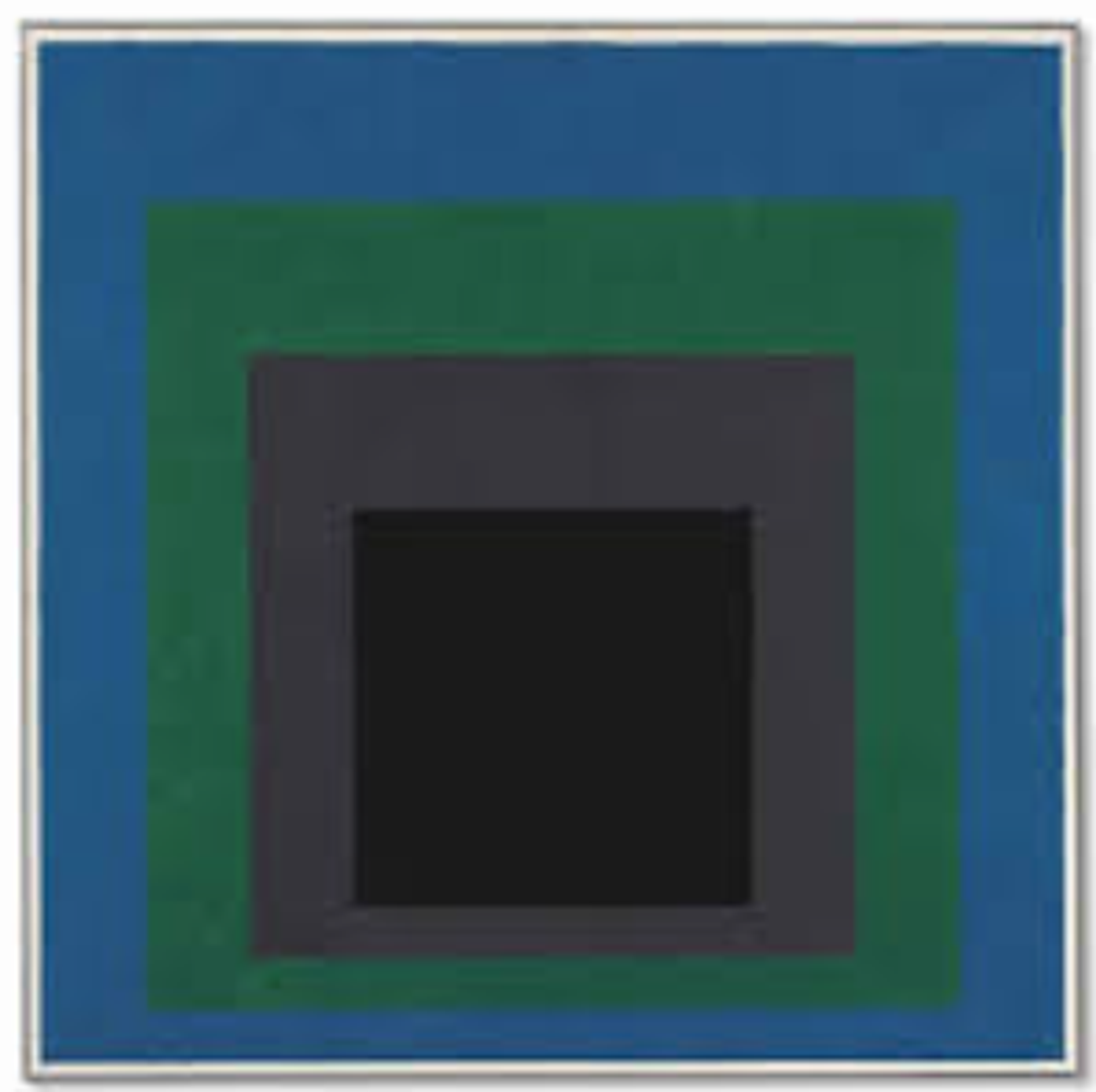 Four nested squares, getting smaller as they stack and moving slightly towards the bottom. The largest is a bright, dark blue, then forest green, then dark grey-purple, and the smallest is black.