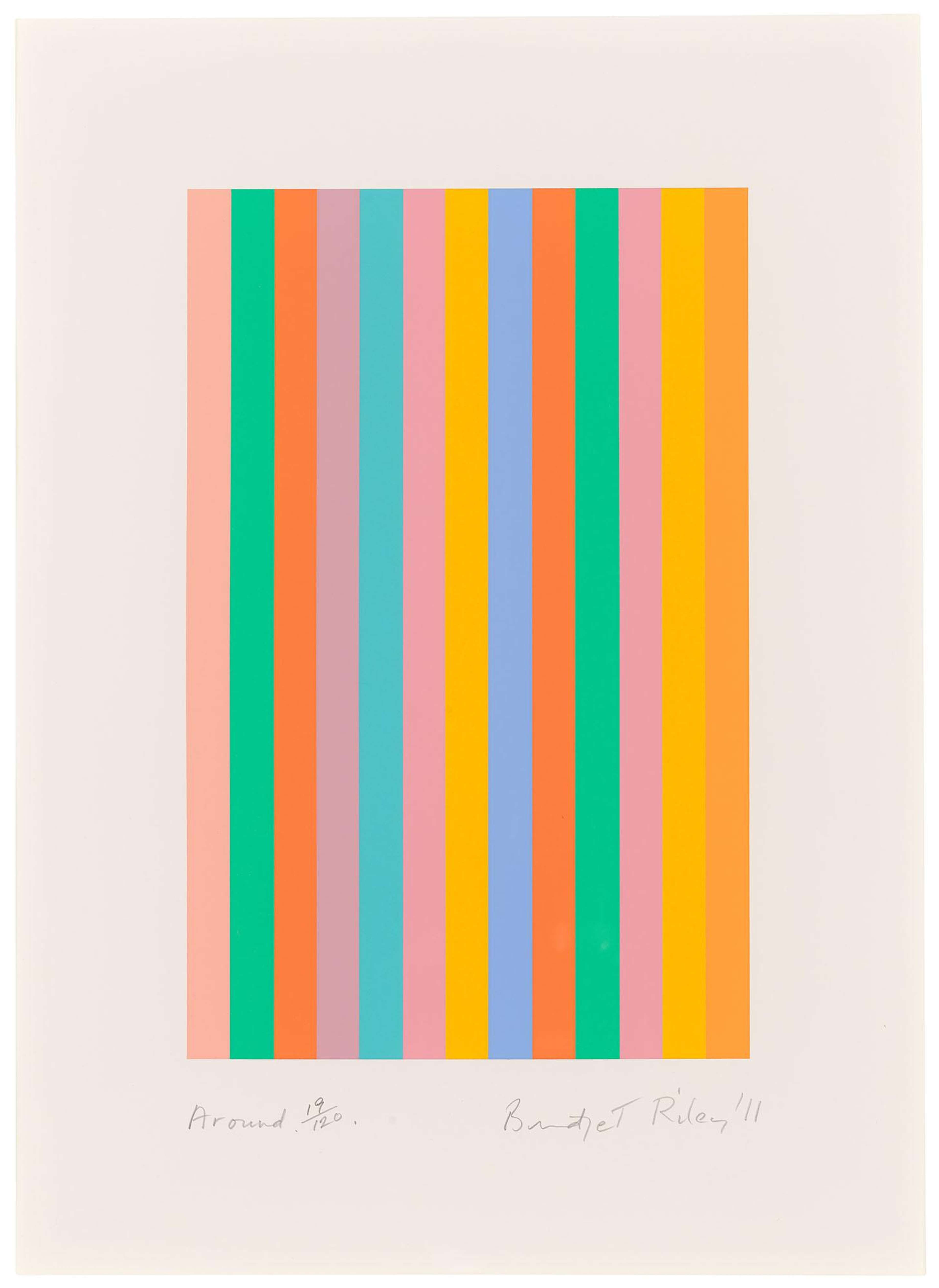 L'estampe représente une composition de bandes verticales successives rendues dans des couleurs vives. La répétition caractérise cette estampe, car toutes les lignes semblent identiques en forme et en taille. Chaque ligne est d'une couleur différente et les couleurs qu'emploie Riley dans cette estampe sont vives, chaudes et éclatantes.