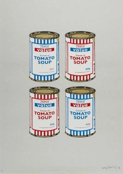 Soup Cans Quad (red and blue on grey) - Signed Print by Banksy 2006 - MyArtBroker