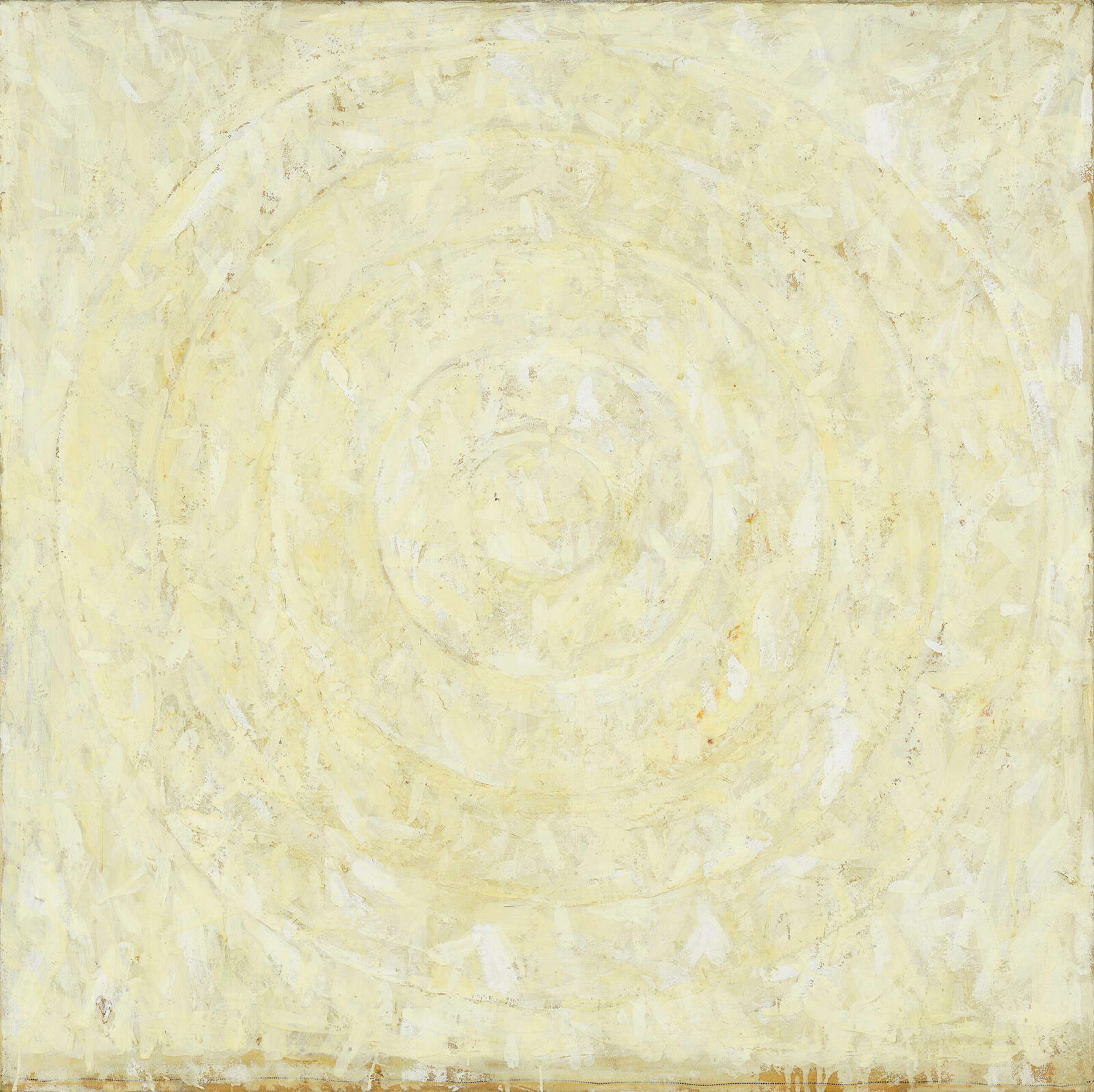 Une peinture blanc cassé représentant une cible.