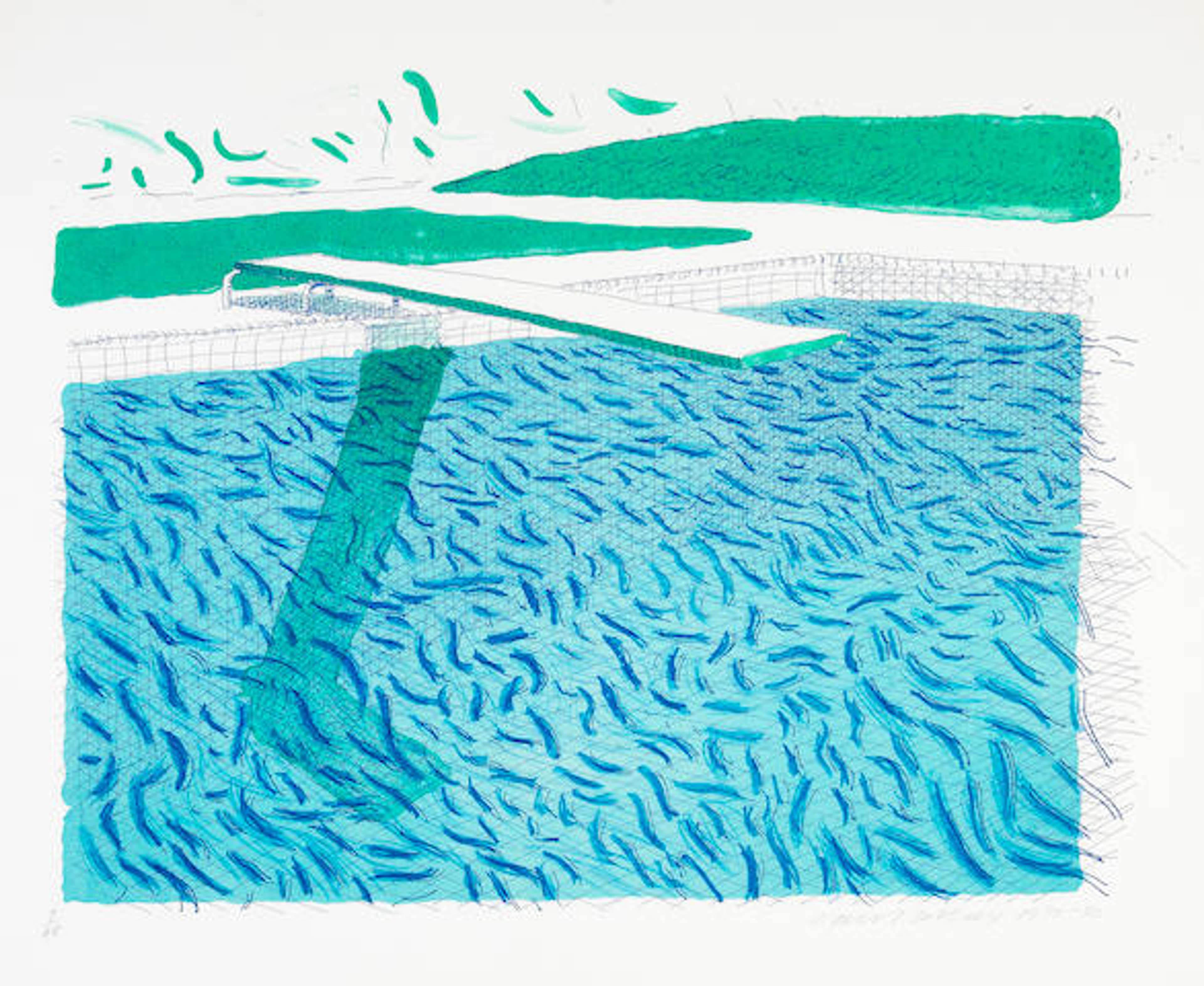 Estampe « Lithographic Water Made Of Lines, Crayon And A Blue Wash » par David Hockney - MyArtBroker