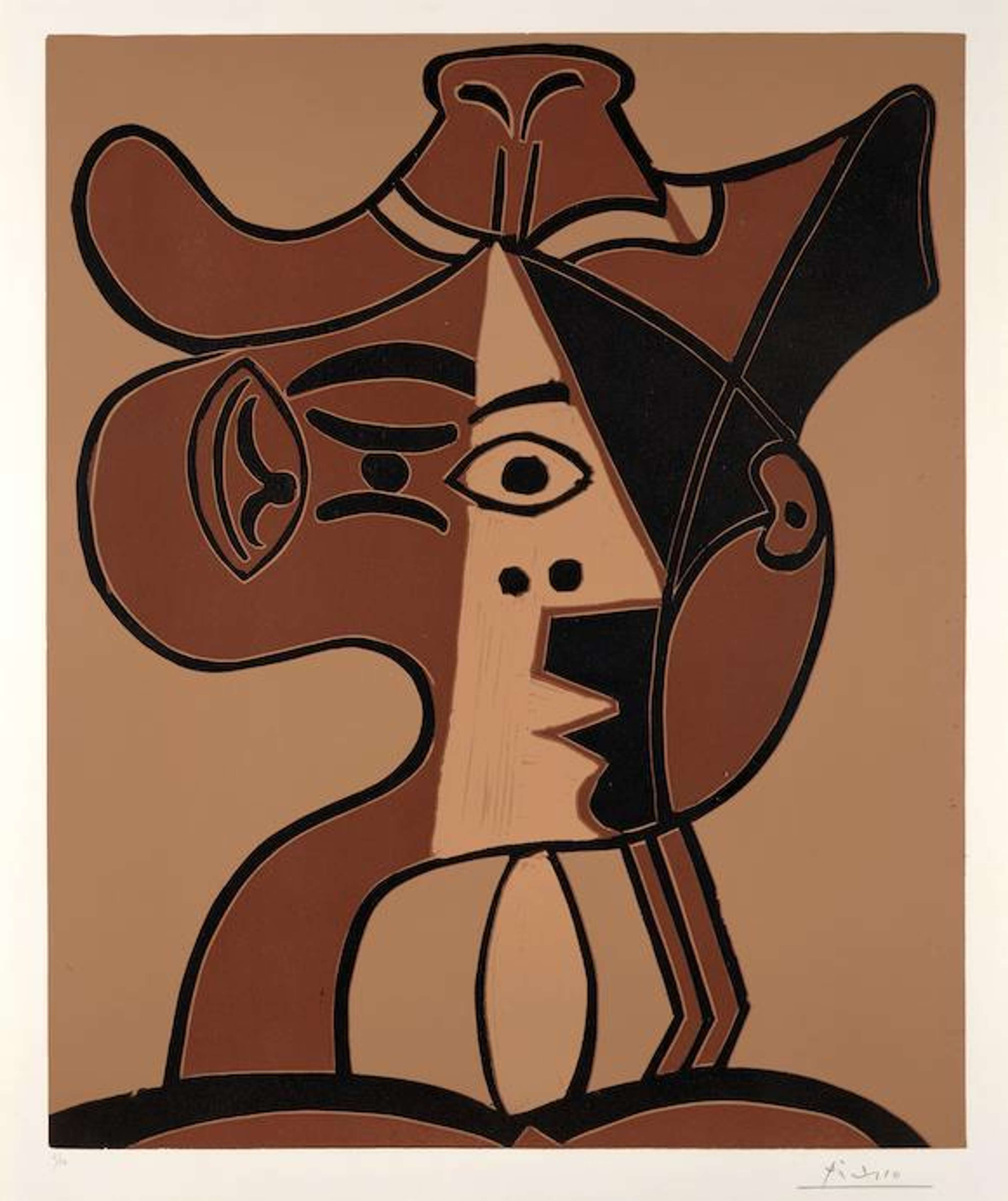 « Grande Tête De Femme Au Chapeau » de Pablo Picasso. Un portrait abstrait d'une femme.