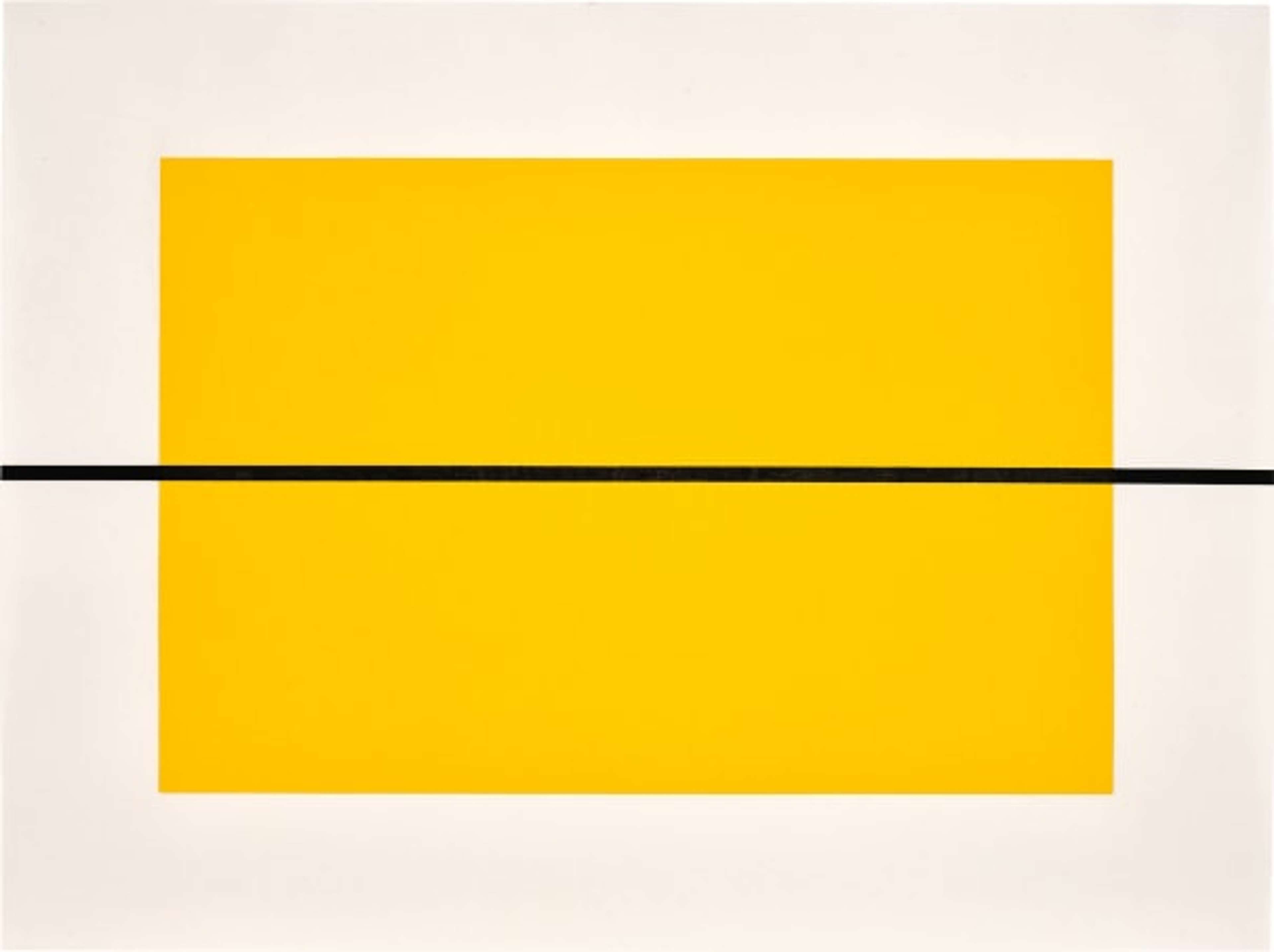 Un rectangle horizontal jaune. Une fine ligne horizontale noire le traverse, s'étirant jusqu'aux bords de l'estampe.