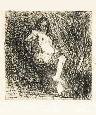 Nude Seated On A Folding Chair - Signed Print by Frank Auerbach 1954 - MyArtBroker