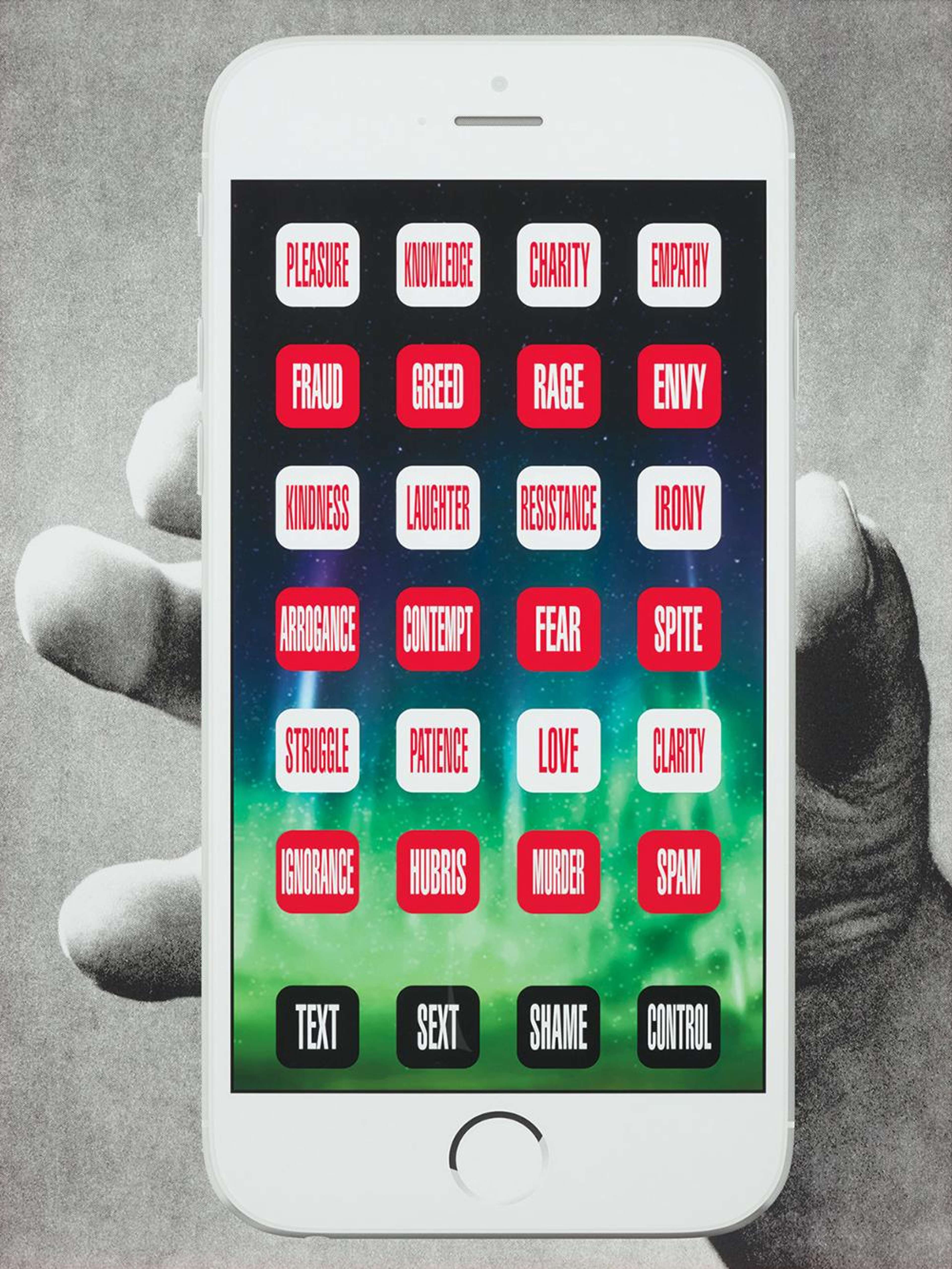 Un téléphone portable avec chaque application affichant un mot différent