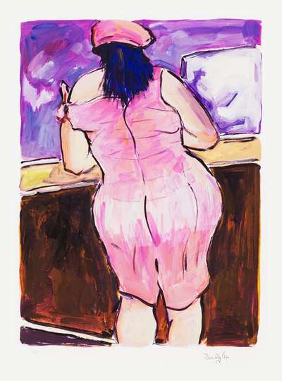 Woman In Red Lion Pub Pink (2018) - Signed Print by Bob Dylan 2008 - MyArtBroker
