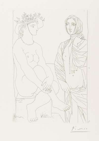 Femme Assise Au Chapeau Et Femme Debout Drapee - Signed Print by Pablo Picasso 1934 - MyArtBroker
