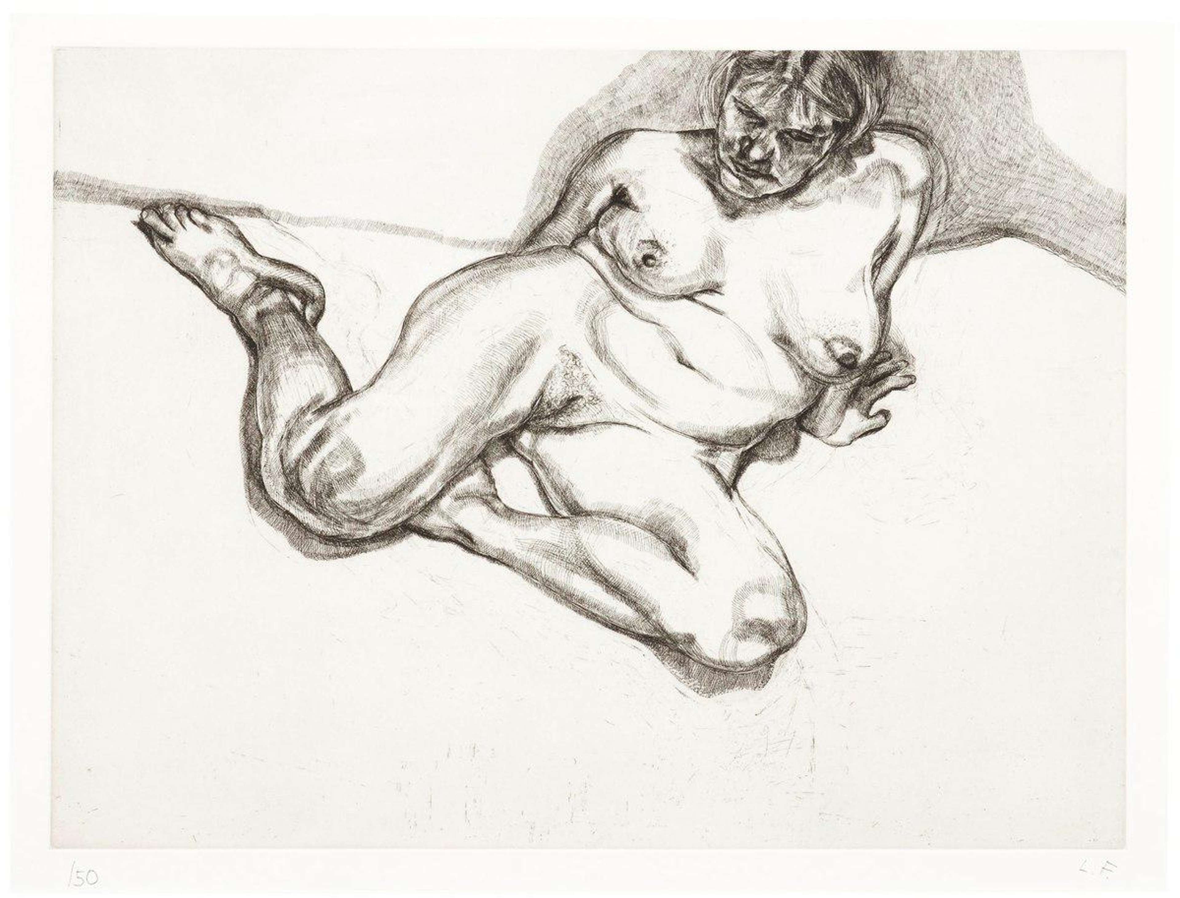 « Girl Sitting » de Lucian Freud. Un dessin représentant une femme nue, à moitié appuyée contre « The Wall ».