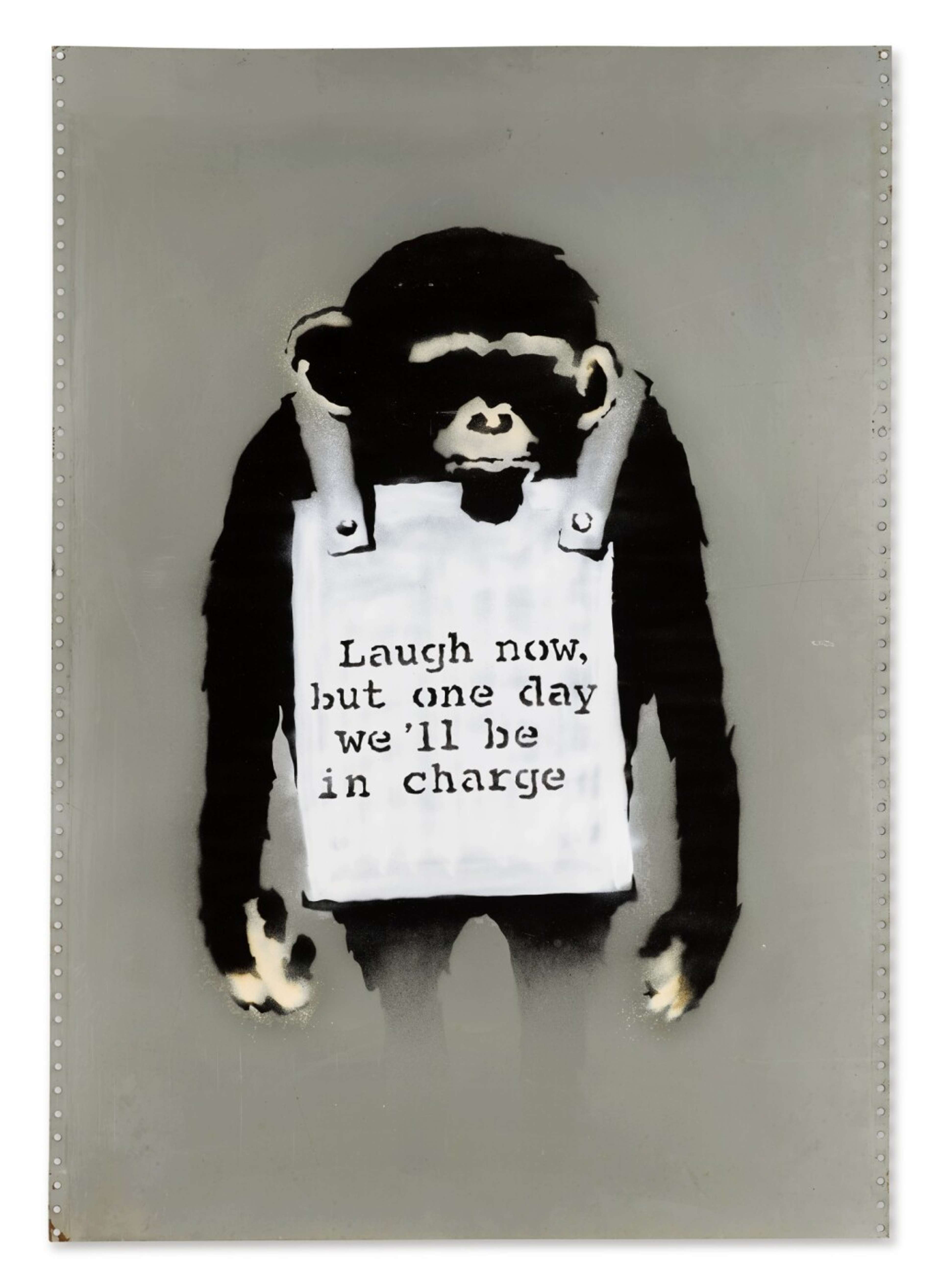 « Laugh Now » (peinture en aérosol sur métal) par Banksy