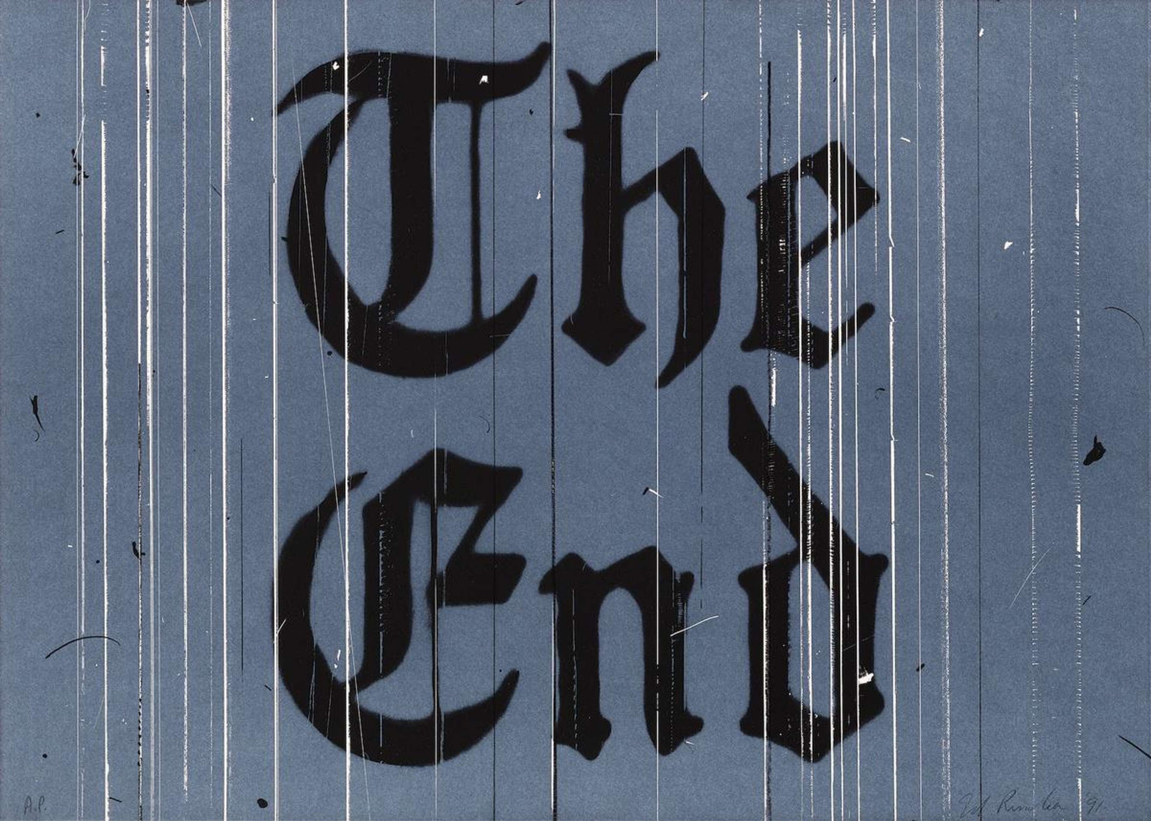 "The End" écrit dans une typographie distinctive sur fond gris