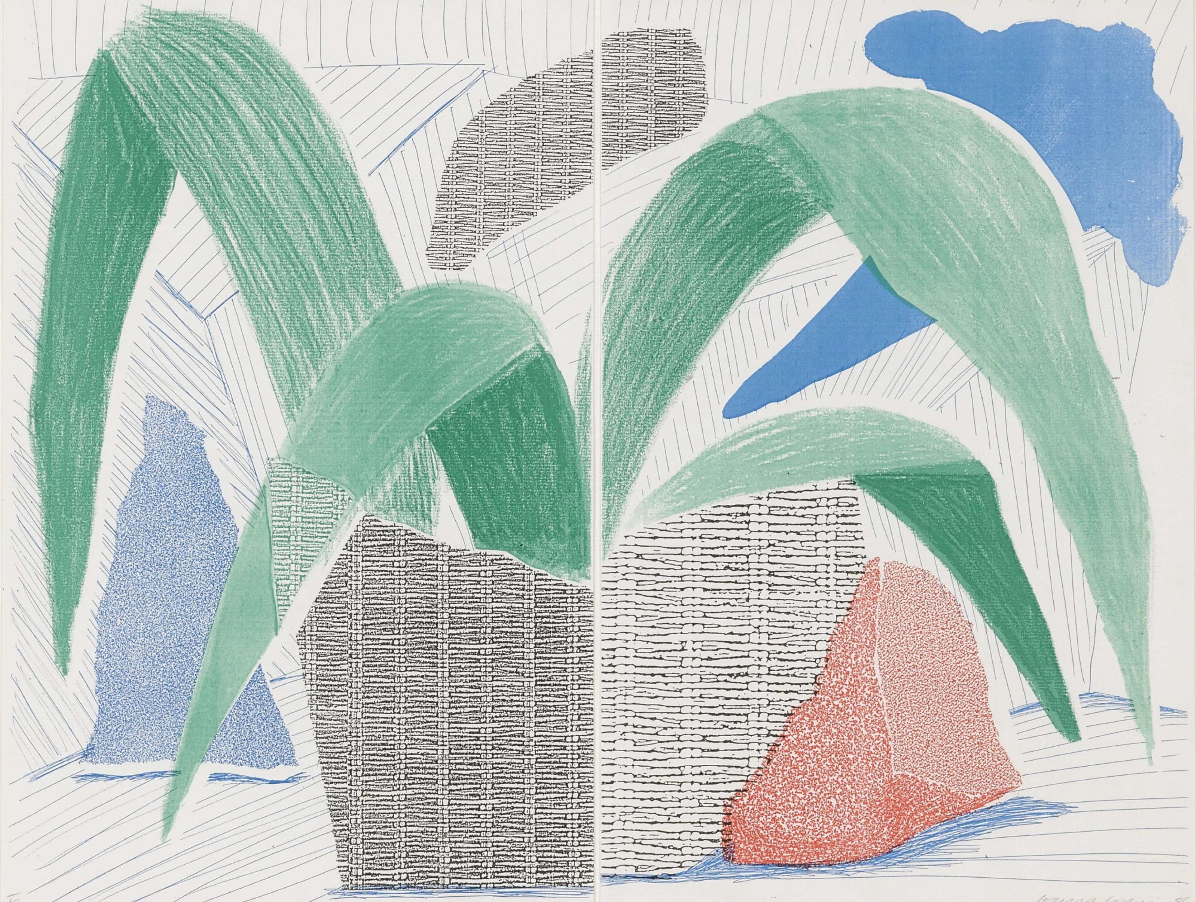Green Grey Blue Plant July - Signed Print by David Hockney 1986 - MyArtBroker