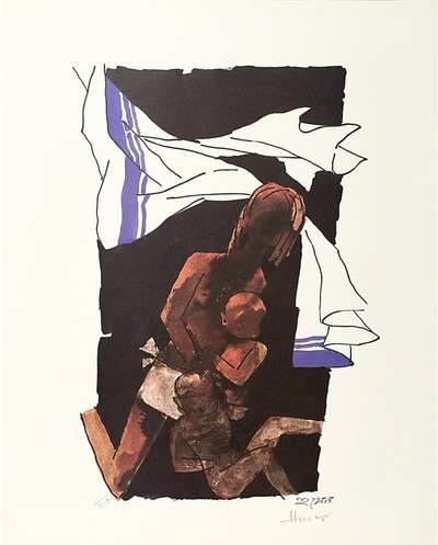 Untitled VI (Mother Teresa And Child) - Signed Print by Maqbool Husain 1980 - MyArtBroker