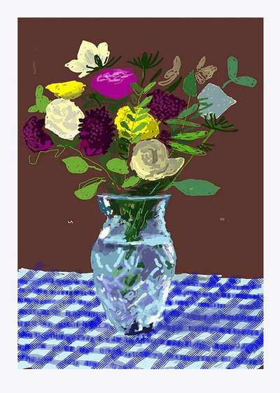 20th March 2021, Flowers, Glass Vase On A Table - Signed Print by David Hockney 2021 - MyArtBroker
