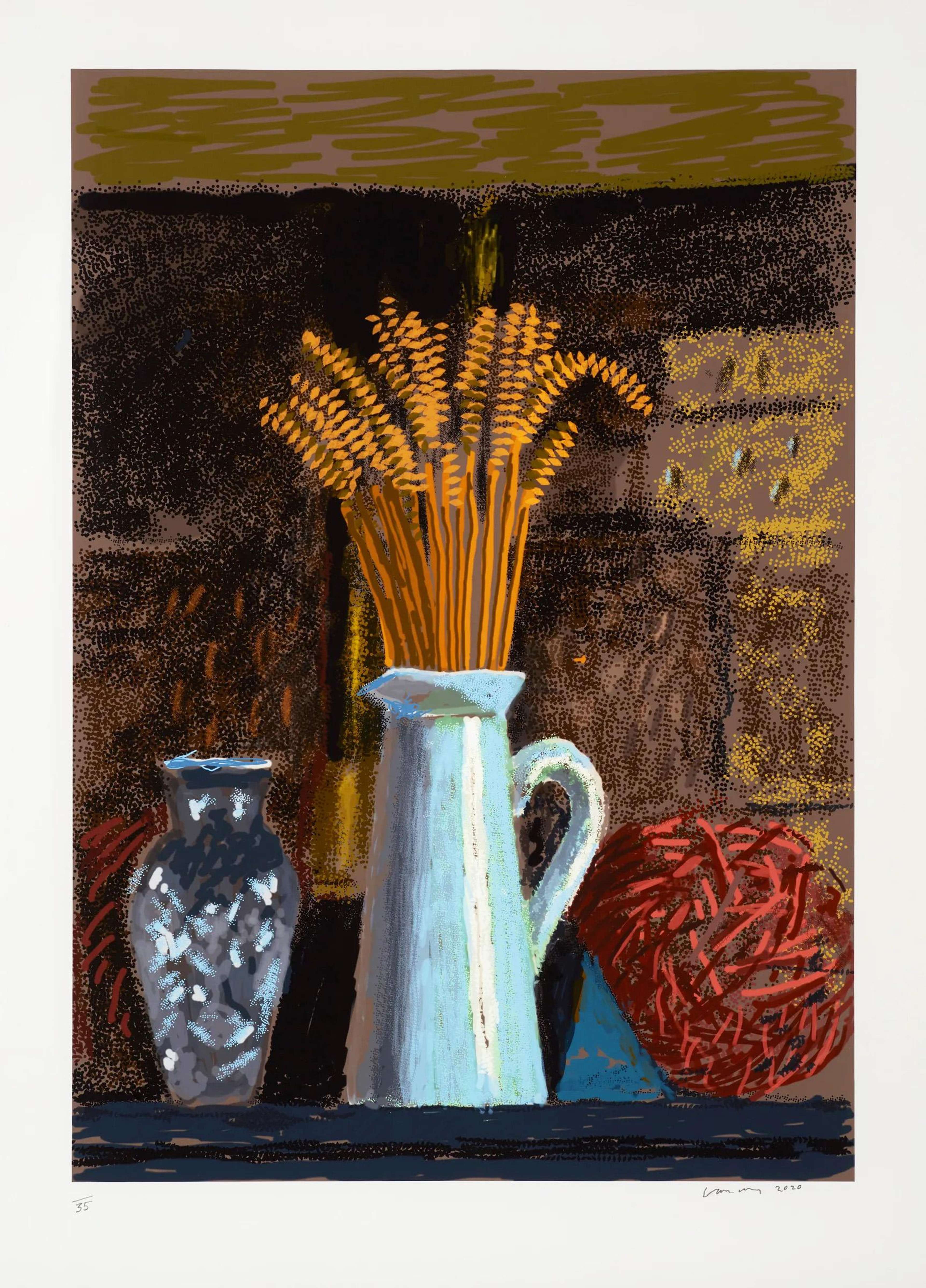 Glass Vase, Jug And Wheat by David Hockney