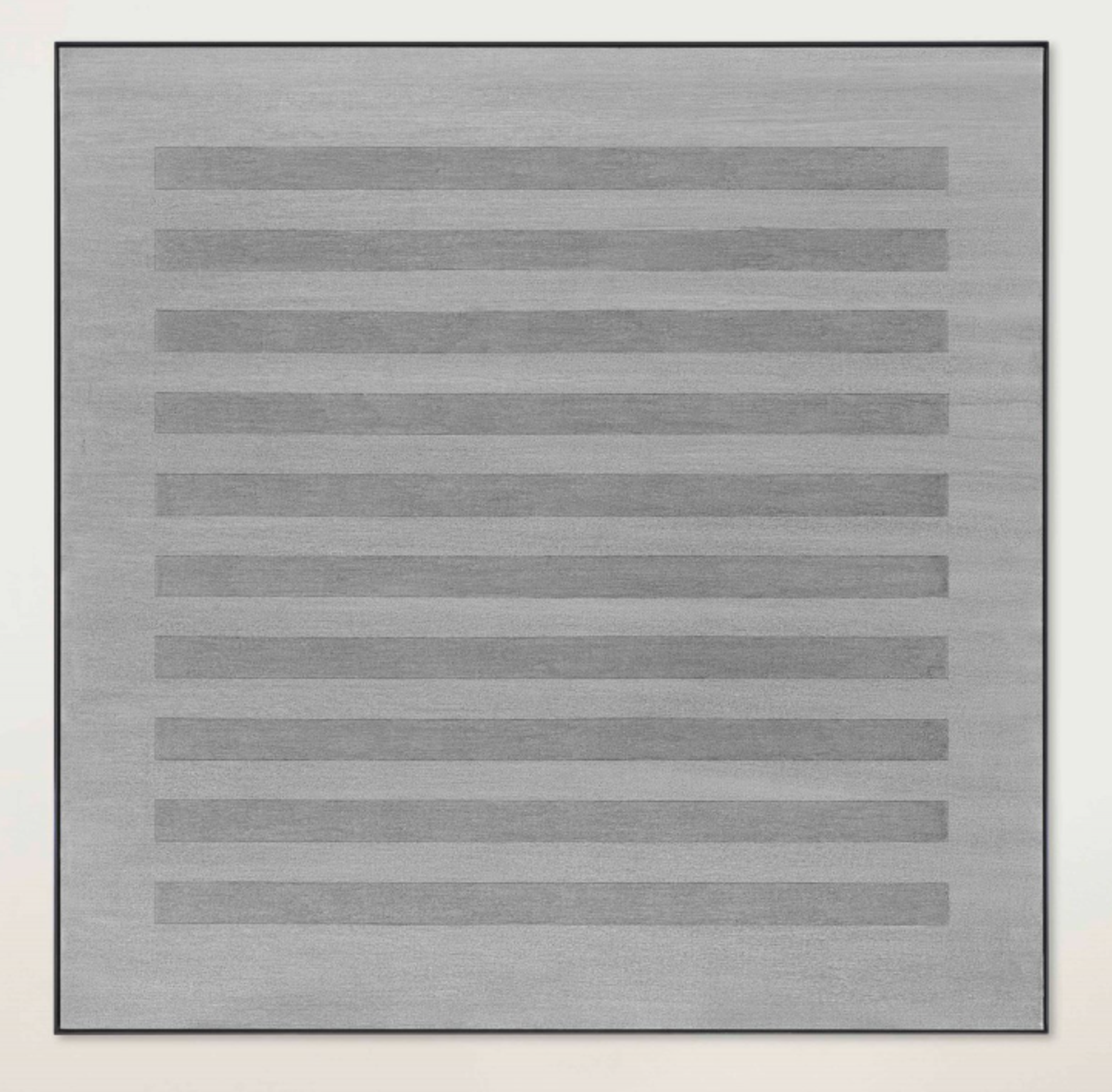 A square canvas covered with textured graphite. There is a wide margin, inside of which there are thick horizontal stripes of darker graphite.