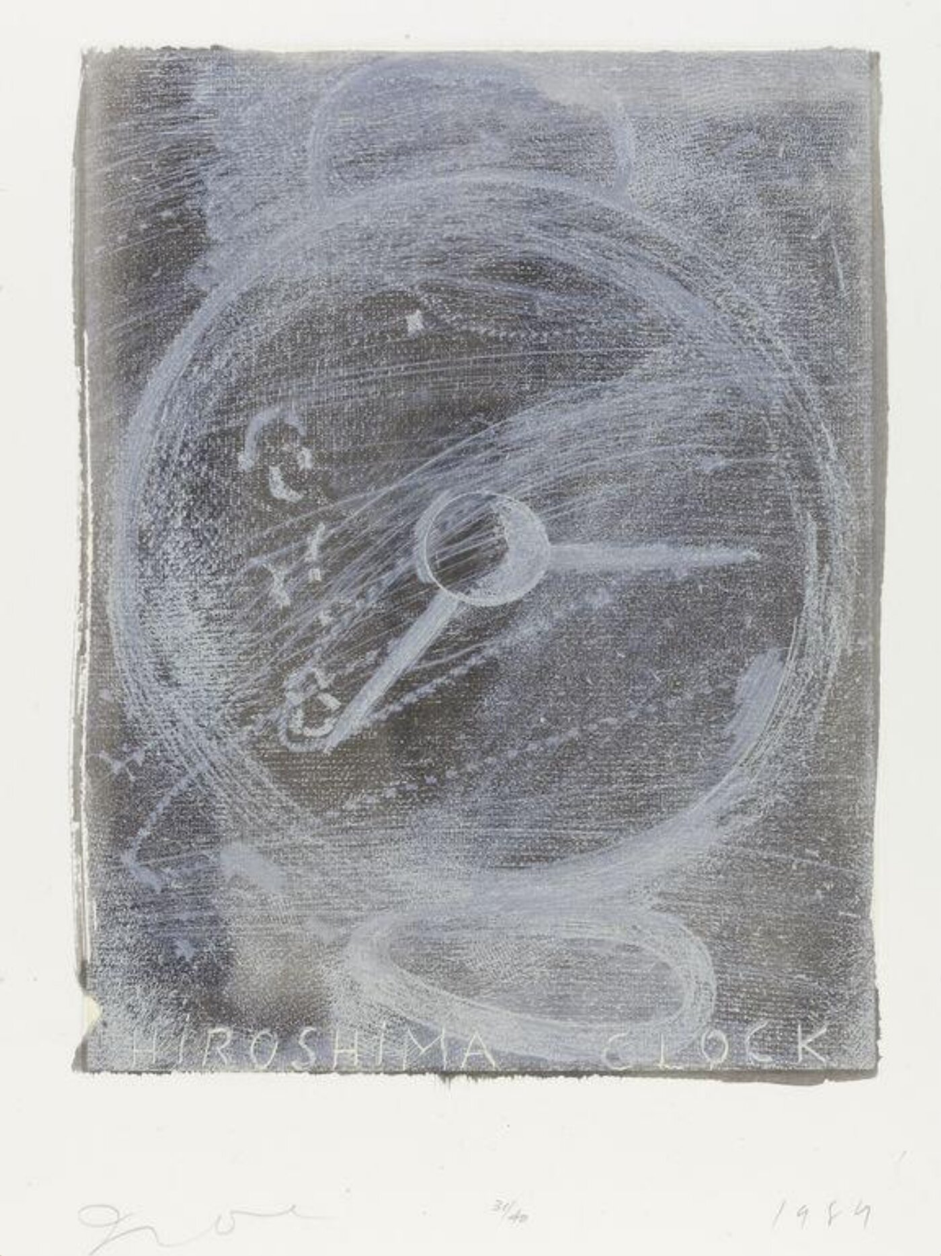 Ce portfolio est composé de trois estampes sur le thème de la guerre nucléaire. Il s'agit d'une collaboration entre trois artistes basés en Grande-Bretagne, en Allemagne et aux États-Unis. Il présente une palette de couleurs en niveaux de gris, représentant une horloge circulaire.