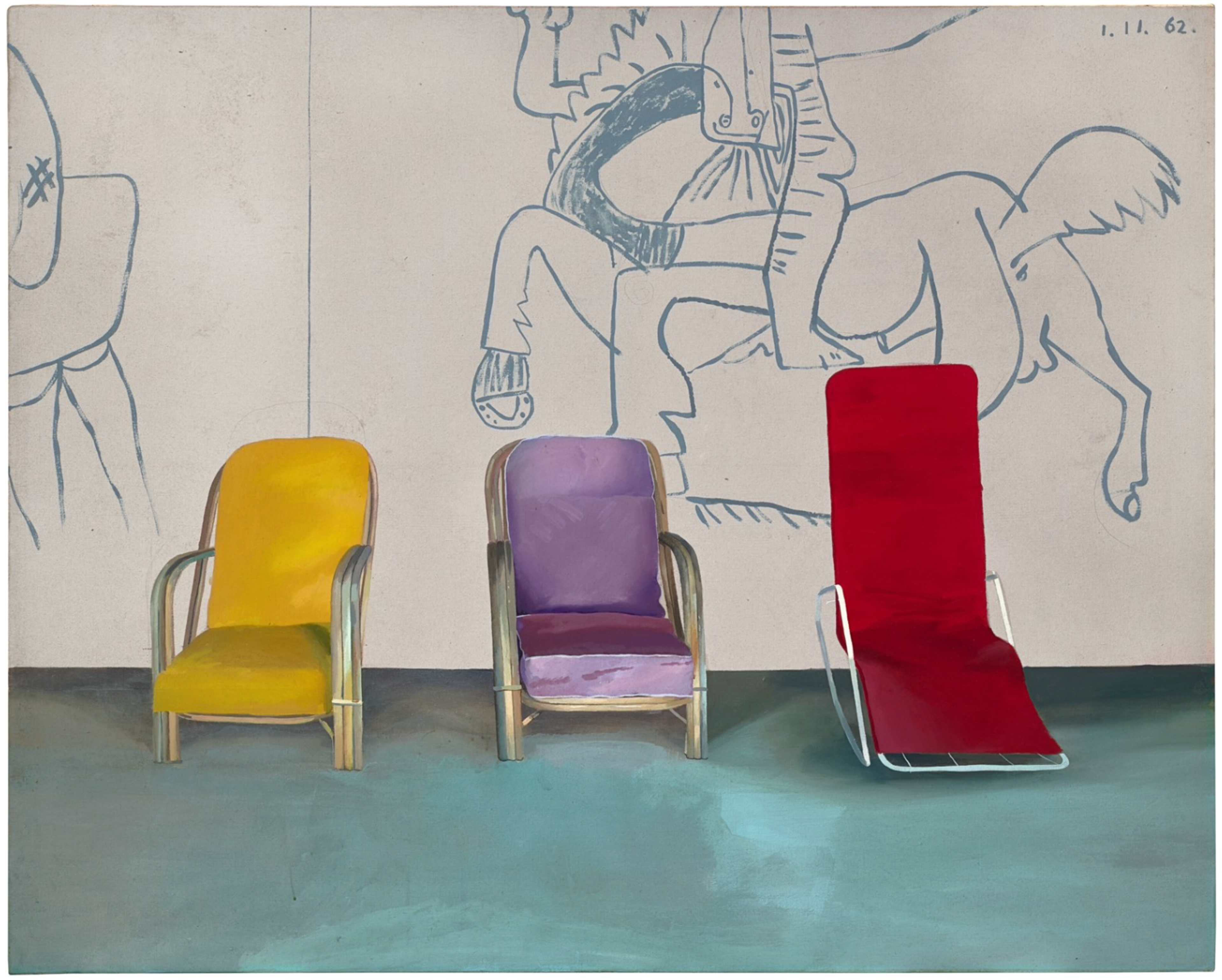 Three Chairs With A Section Of A Picasso Mural de David Hockney - Christie's