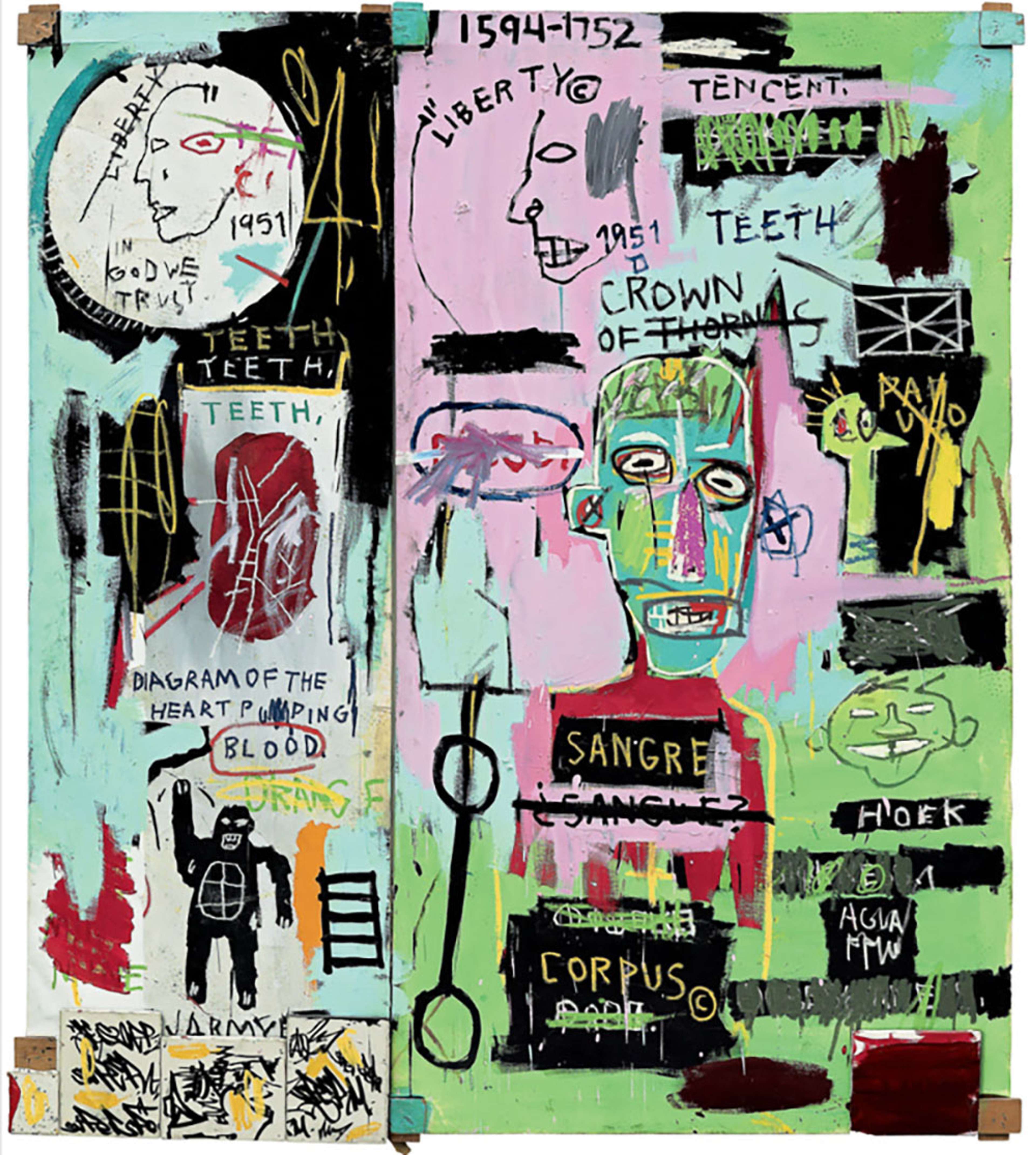 Art urbain reflétant un style pictural sur fond vert