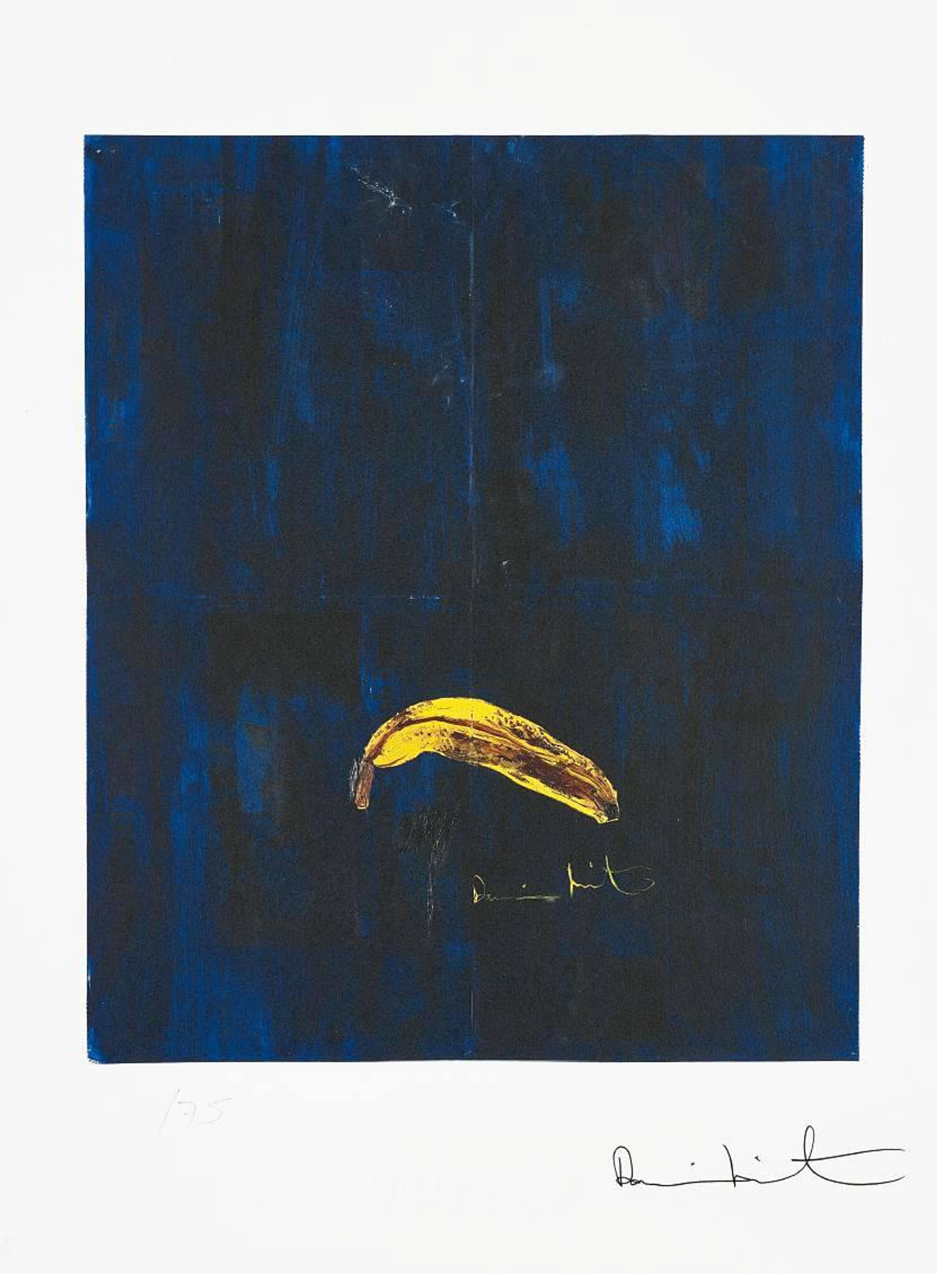Banane peinte sur fond bleu foncé