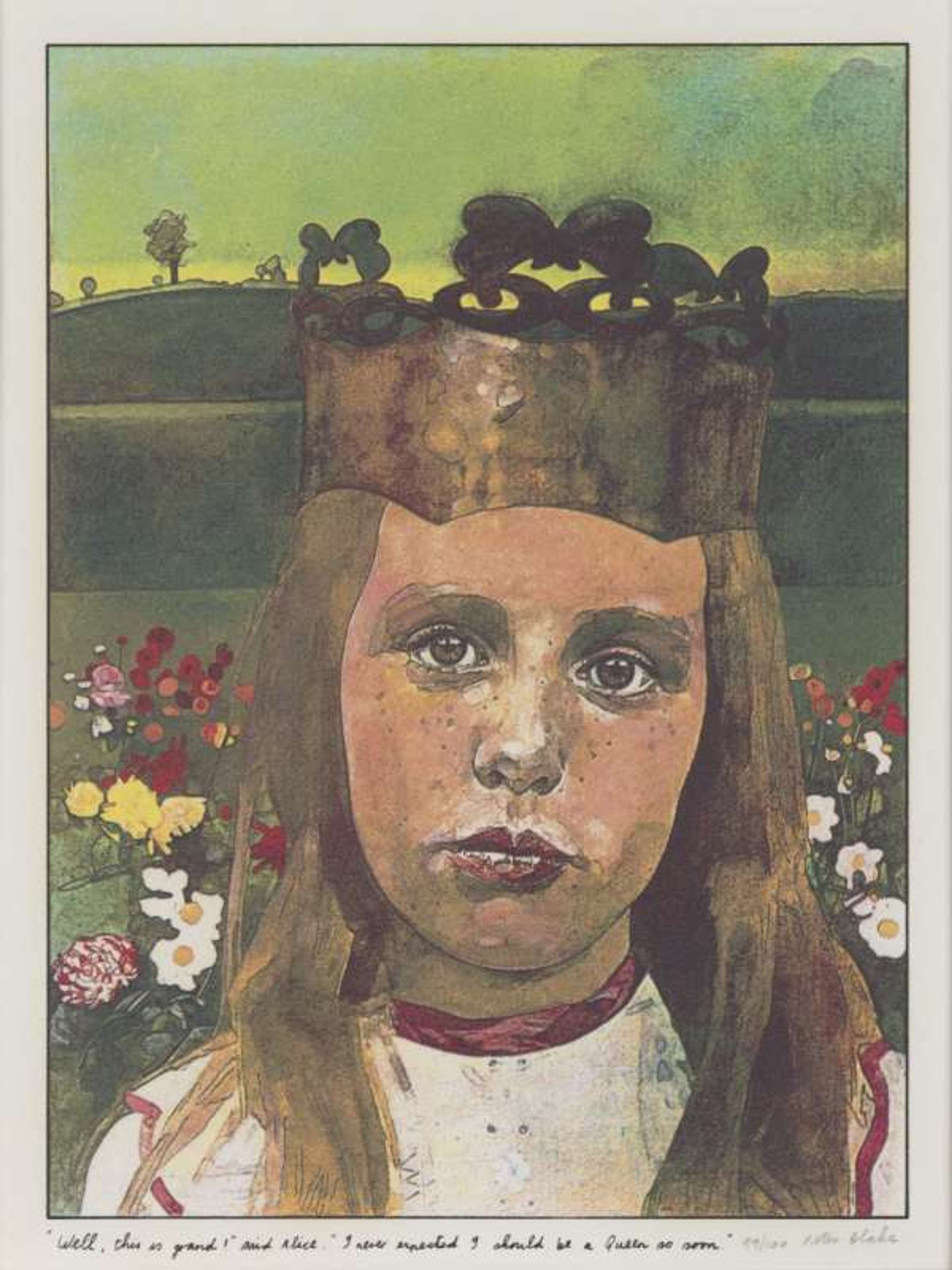 « Eh bien, c'est formidable ! » dit Alice. « Je ne m'attendais pas à devenir Reine si rapidement. » par Peter Blake