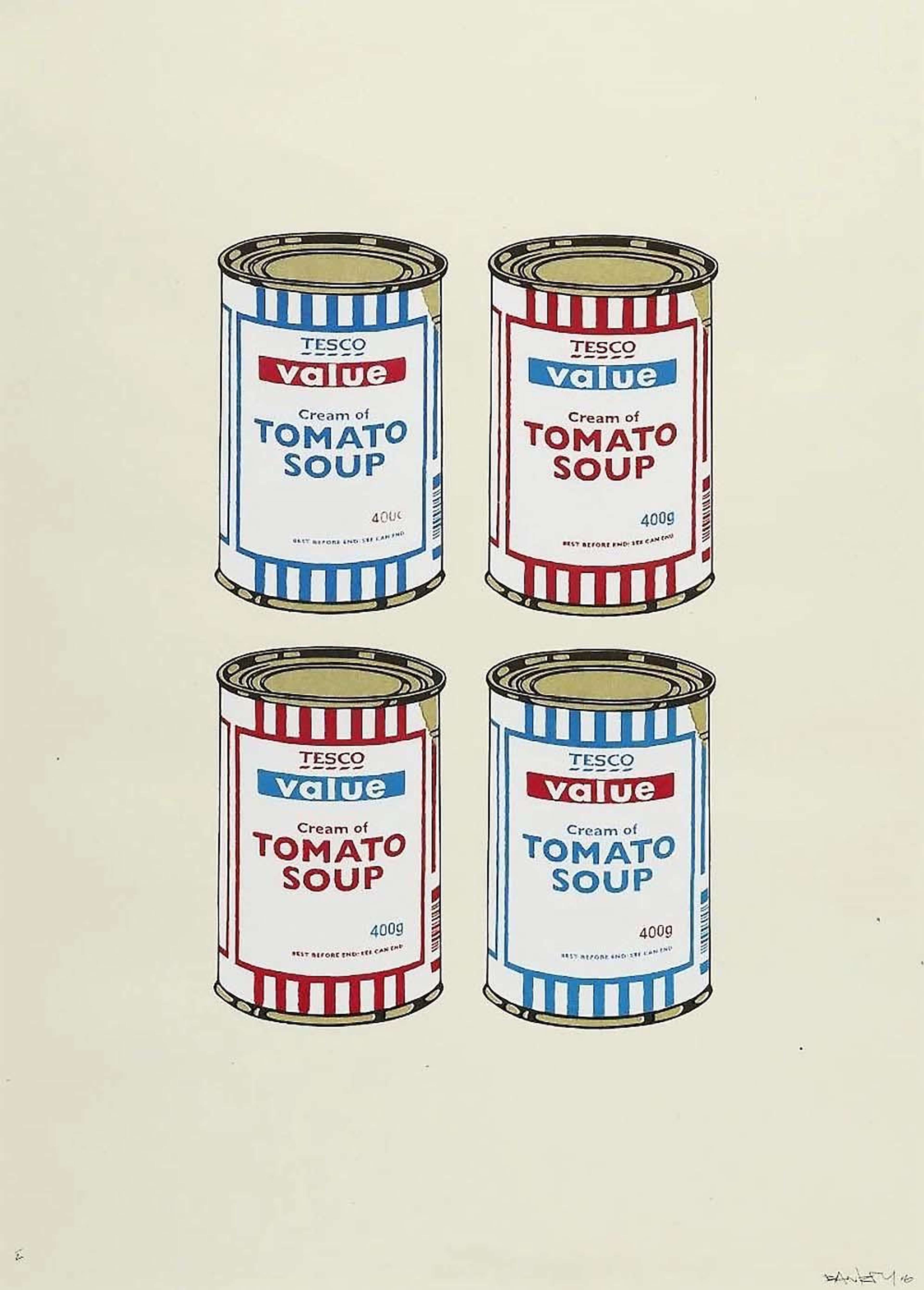Soup Cans Quad (blue and red on cream) - Signed Print by Banksy 2006 - MyArtBroker