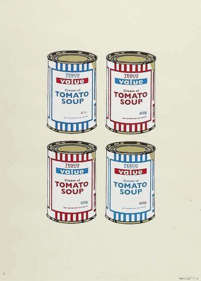 Soup Cans Quad (blue and red on cream) - Signed Print by Banksy 2006 - MyArtBroker
