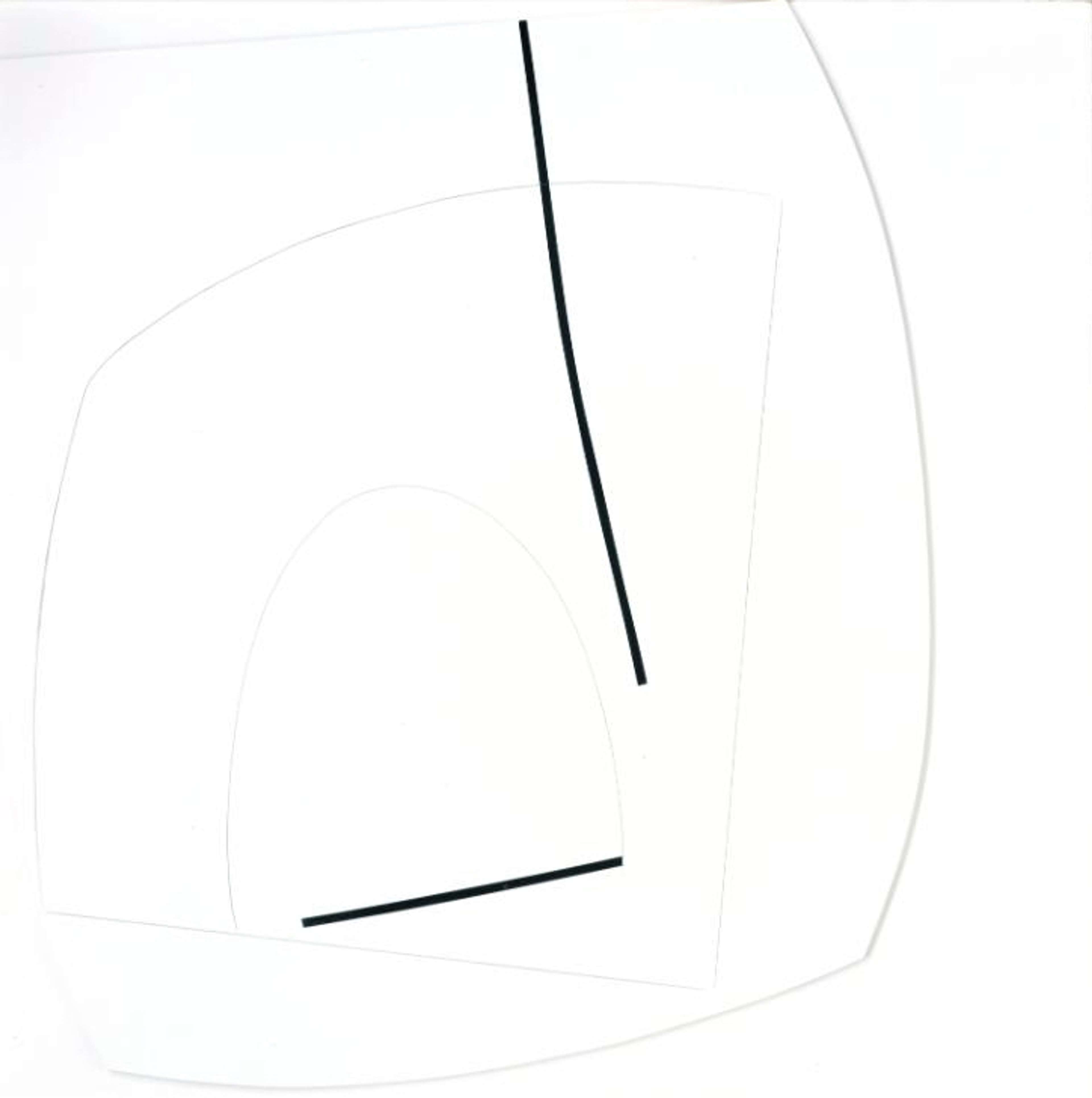 Une peinture abstraite intitulée « Linear Motif In Black And White », présentant des lignes noires disposées selon un motif géométrique sur fond blanc. L'épaisseur et la direction des lignes varient, créant une impression de mouvement et de profondeur.