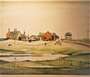 L S Lowry: Landscape With Farm Buildings - Signed Print