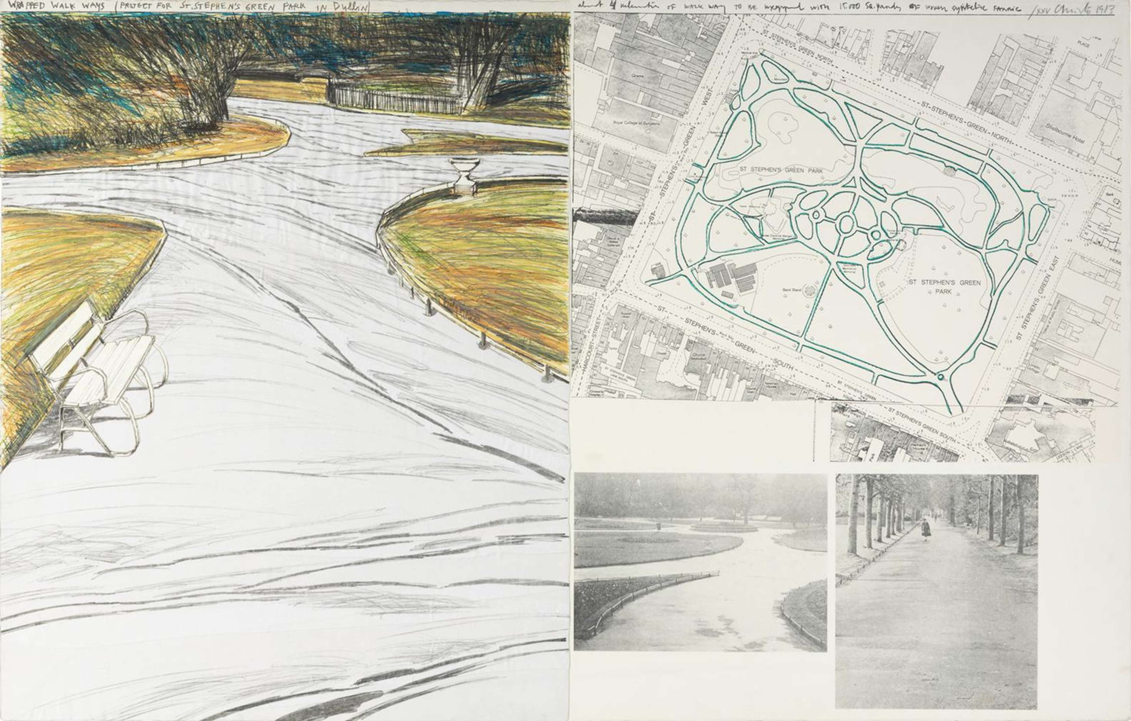 Wrapped Walkways, Project For St. Stephens Green Park, Dublin - Signed Print by Christo 2018 - MyArtBroker