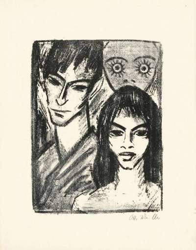 Selbstbildnis Mit Modell Und Maske - Signed Print by Otto Mueller 1922 - MyArtBroker