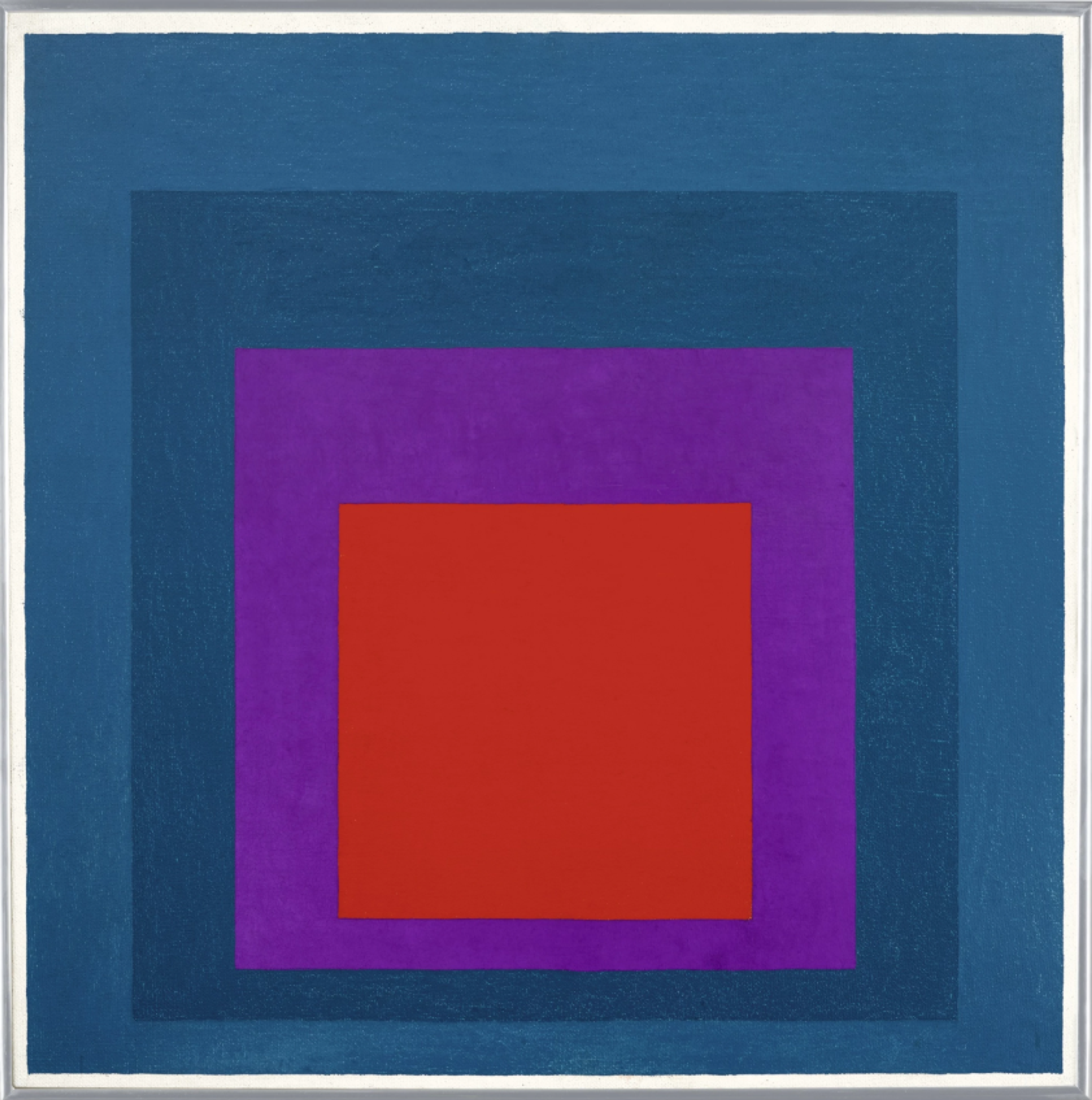 Four nested squares, getting smaller as they stack and moving slightly towards the bottom. The largest is bright blue, then darker blue, then bright purple, and the smallest is bright red.