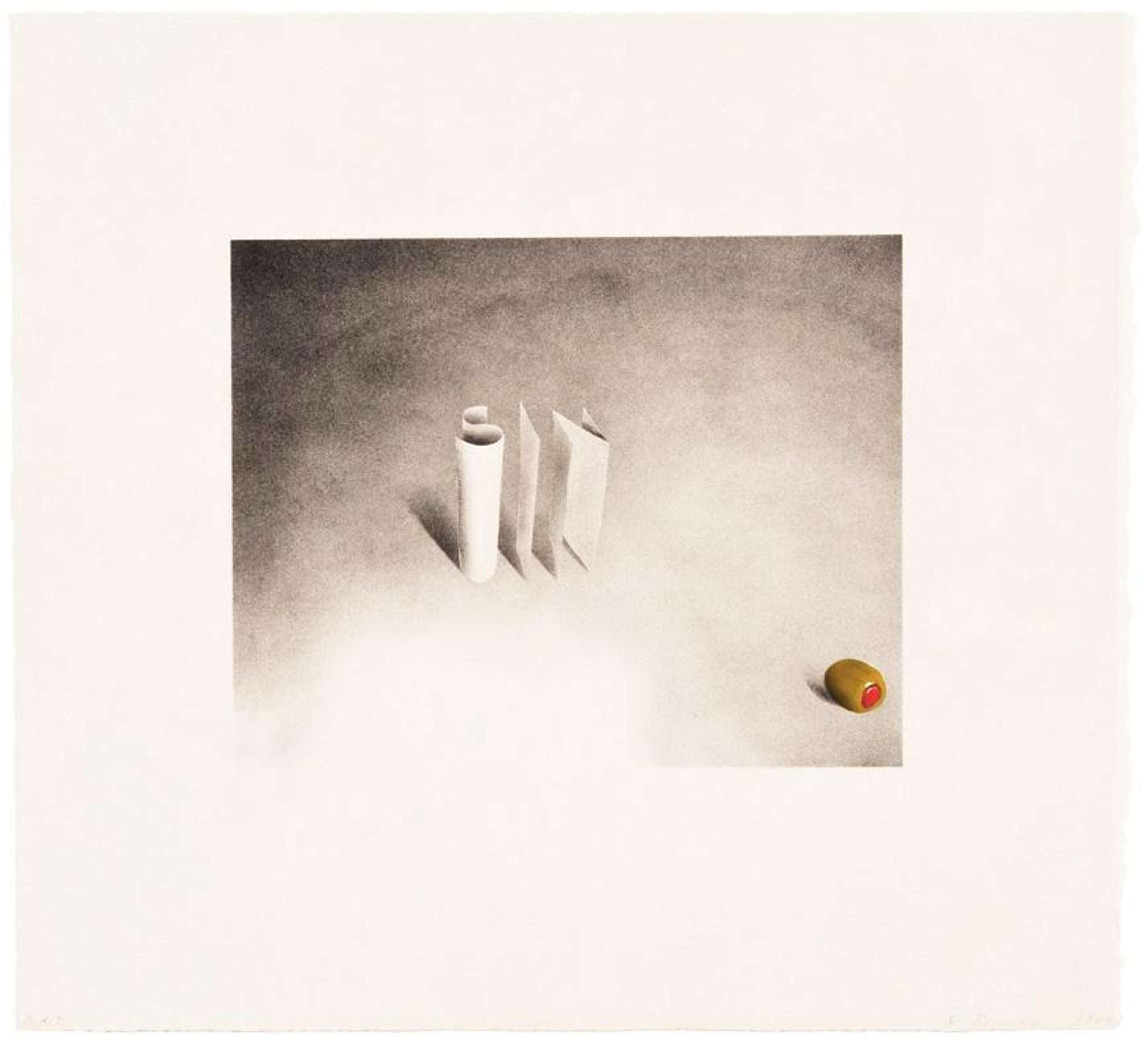 Une lithographie d'Ed Ruscha, intitulée « Sin », représentant le mot « SIN » en lettres capitales grasses sur un fond blanc immaculé. L'œuvre présente une composition minimaliste avec les lettres rendues dans un style tridimensionnel, projetant de subtiles ombres qui accentuent leur qualité sculpturale. Exécutée en 1969, cette pièce illustre l'exploration de la typographie et de la forme par Ruscha, le mot « SIN » étant objectivé par sa présentation spatiale. Signée dans le coin inférieur droit.
