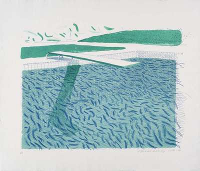 Lithographic Water Made Of Lines, Crayon And A Blue Wash - Signed Print by David Hockney 1980 - MyArtBroker