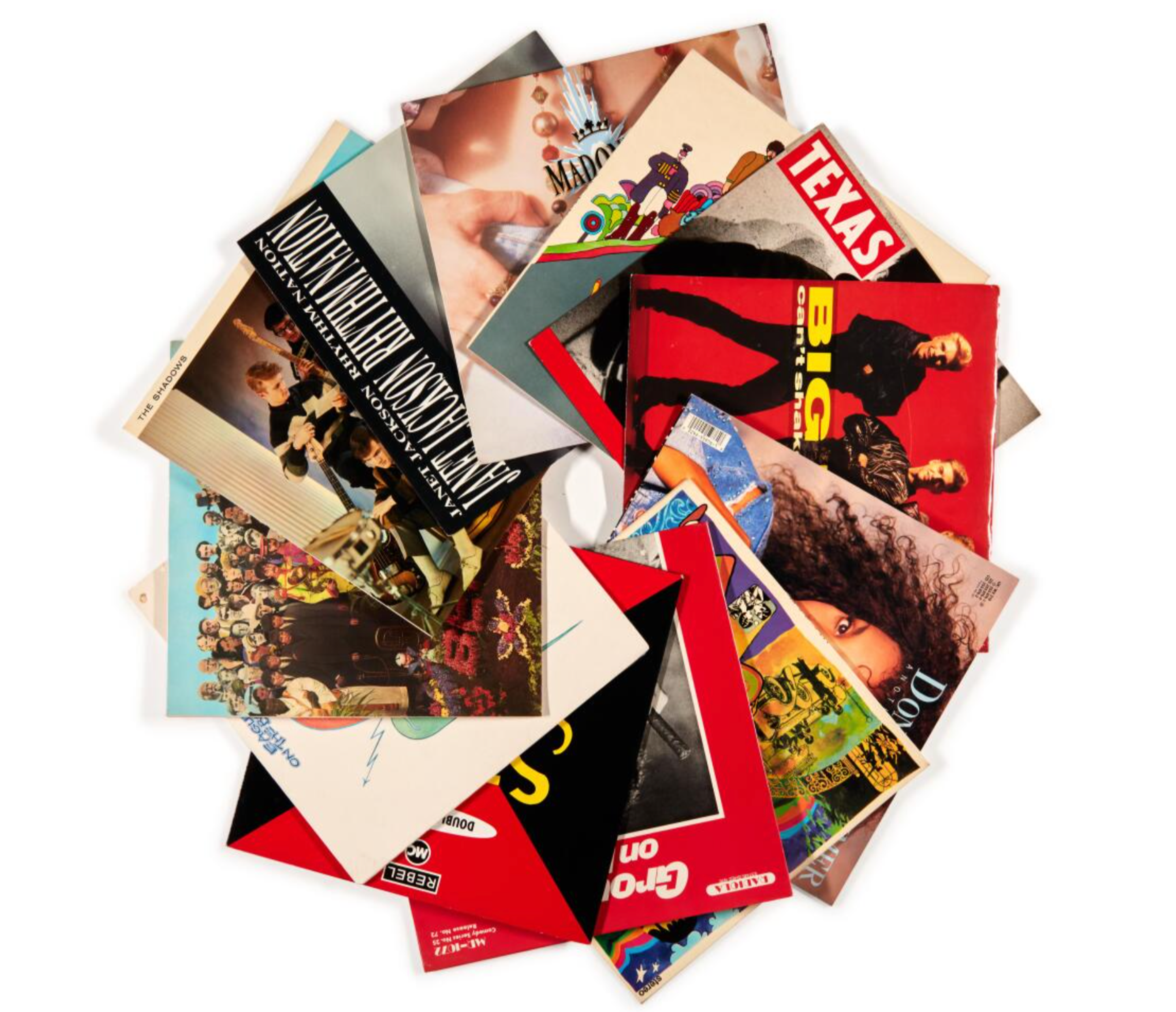 Une image de la collection personnelle de vinyles de Mercury, disposée en cercle.
