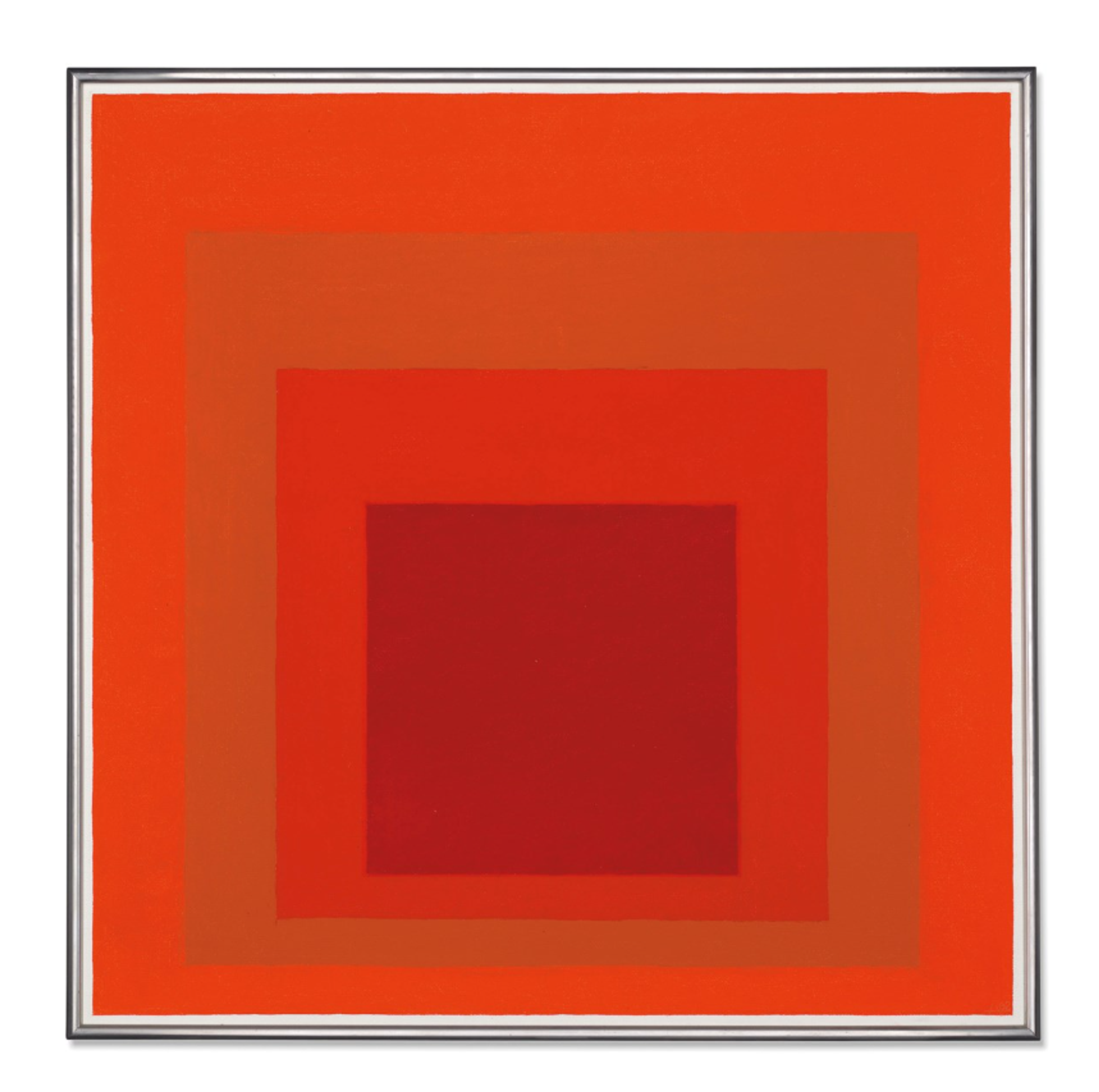 Four nested red squares, getting smaller as they stack and moving slightly towards the bottom. The largest is bright red-orange, then a softer red, then bright red, and the smallest is a darkest red.