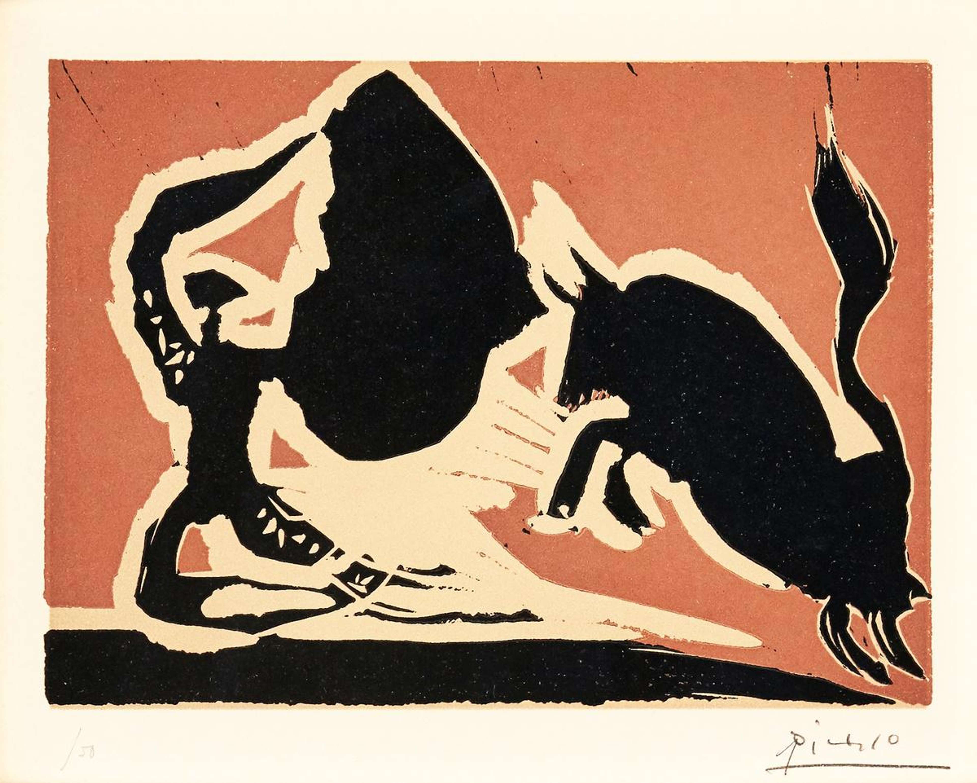 « Farol » de Pablo Picasso. Peinture d'un matador écartant son tissu d'un taureau